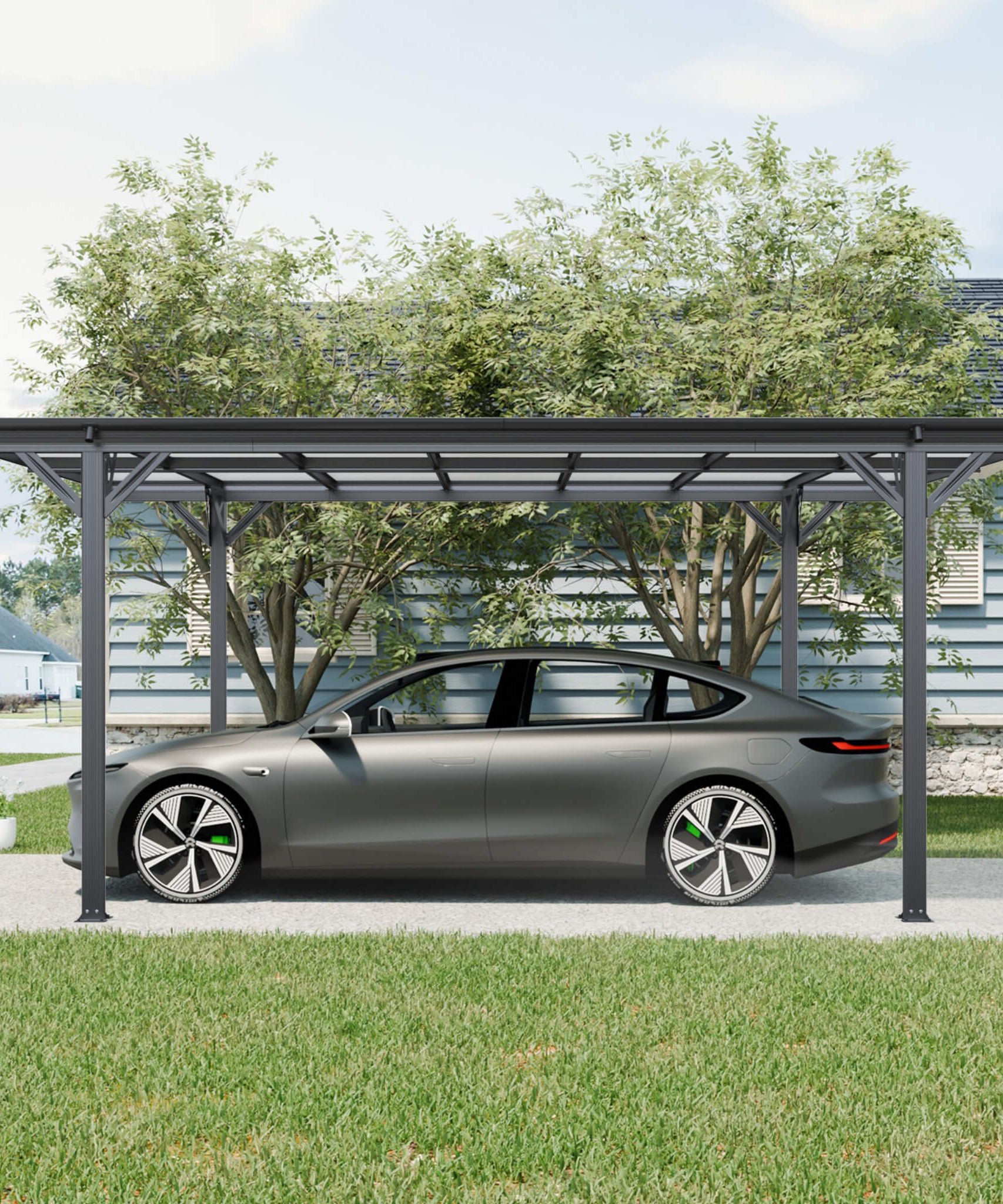 [10X16FT] Alora Heavy-Duty Outdoor Driveway Pergola With Aluminum Alloy Frame And Polycarbonate Panels (SAK47395)
