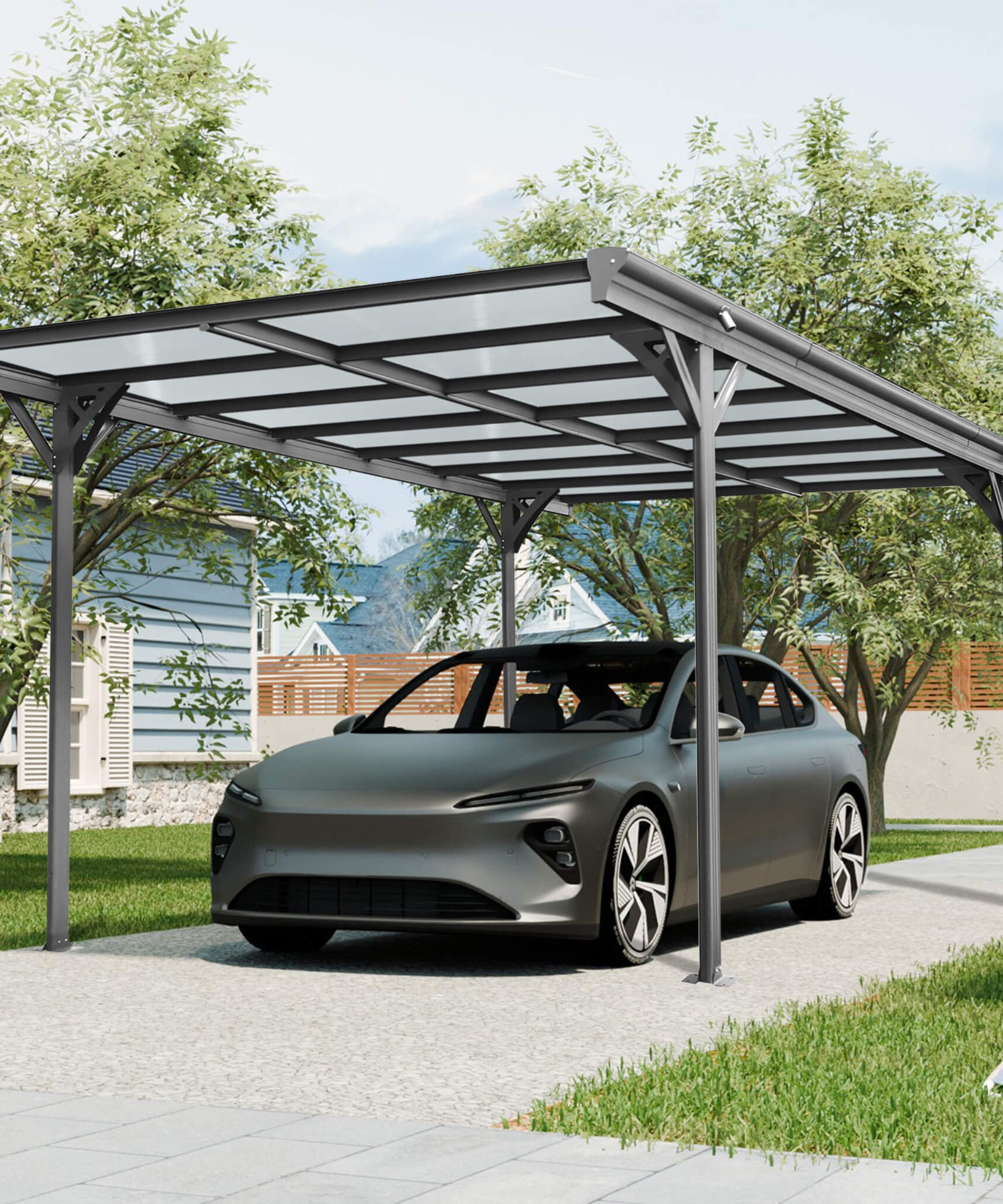 [10X16FT] Alora Heavy-Duty Outdoor Driveway Pergola With Aluminum Alloy Frame And Polycarbonate Panels (SAK47395)