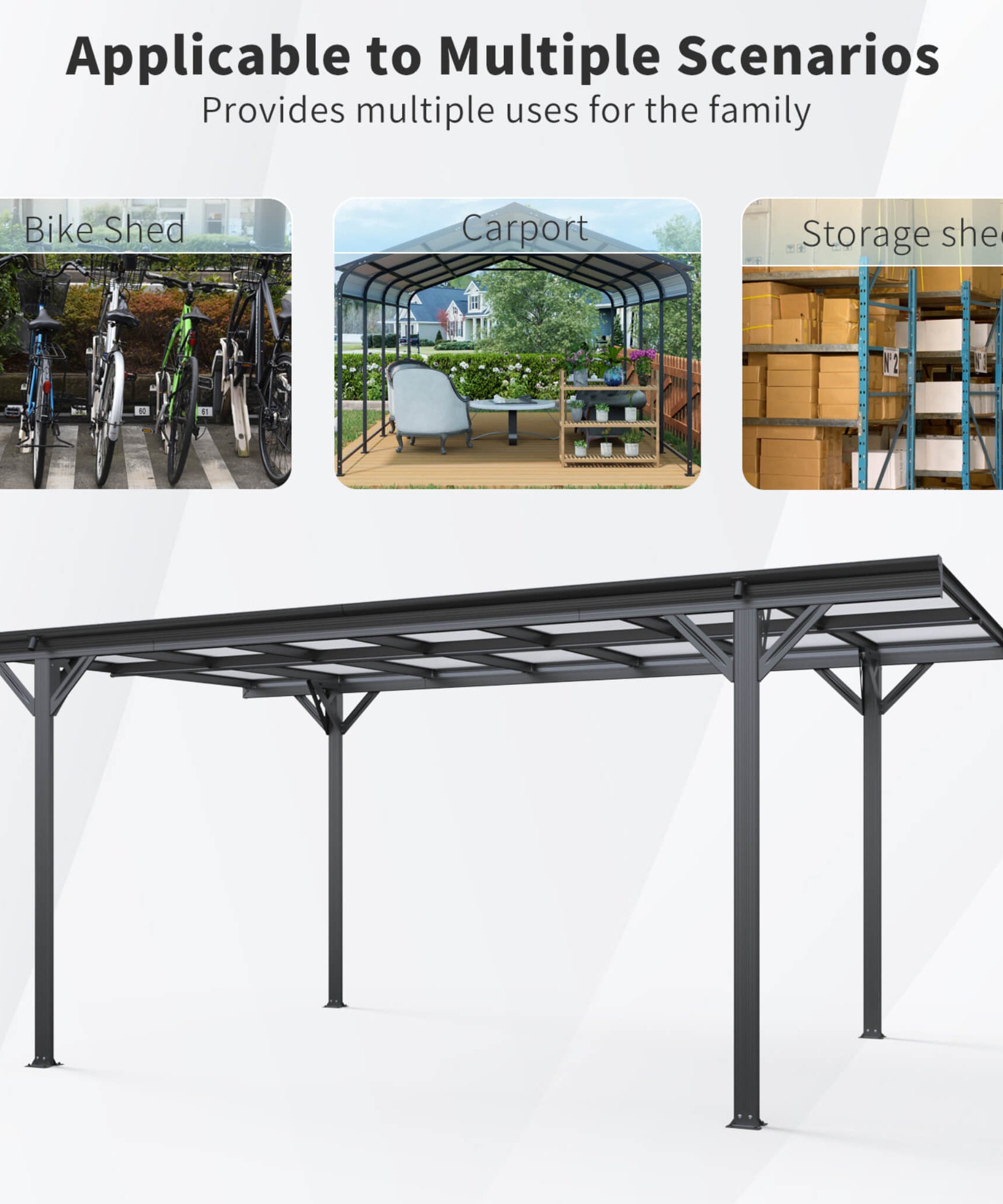 [10X16FT] Alora Heavy-Duty Outdoor Driveway Pergola With Aluminum Alloy Frame And Polycarbonate Panels (SAK47395)