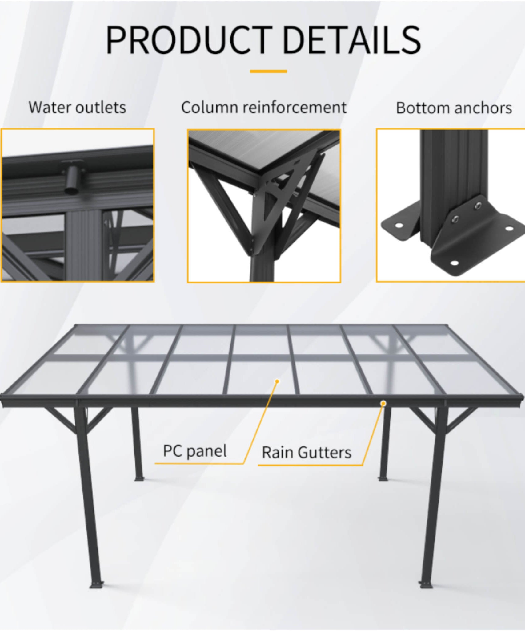 [10X16FT] Alora Heavy-Duty Outdoor Driveway Pergola With Aluminum Alloy Frame And Polycarbonate Panels (SAK47395)