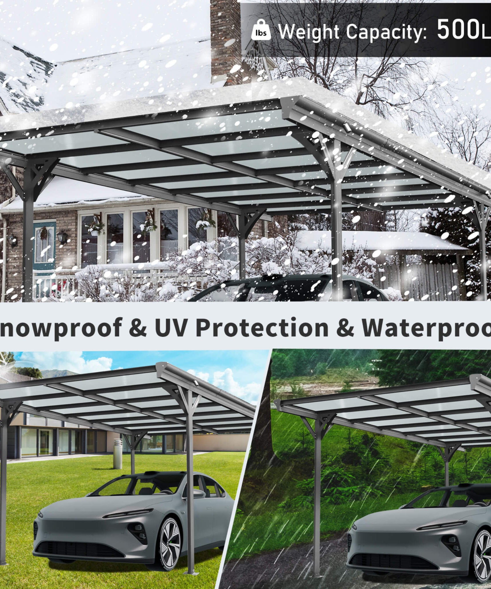 [10X16FT] Alora Heavy-Duty Outdoor Driveway Pergola With Aluminum Alloy Frame And Polycarbonate Panels (SAK47395)
