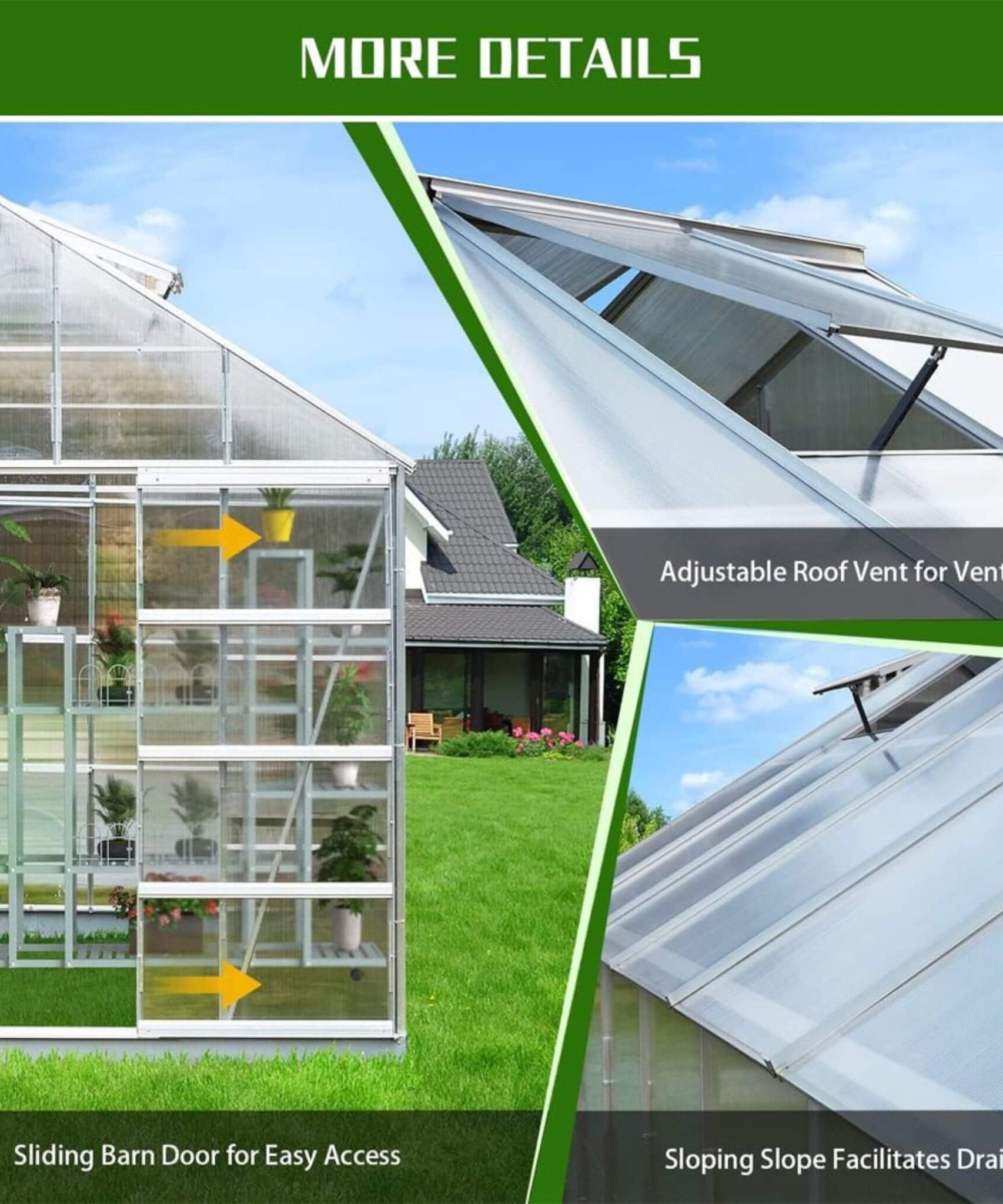 [10X16FT] Extra Large Heavy-Duty Backyard Polycarbonate Aluminum Greenhouse With Sliding Doors And Vents (SAK97526)