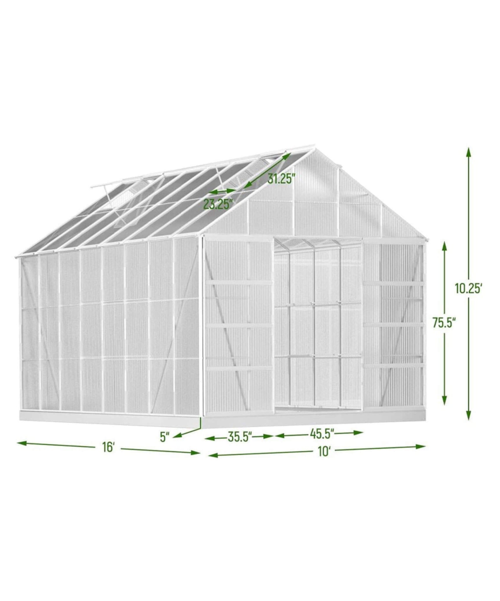[10X16FT] Extra Large Heavy-Duty Backyard Polycarbonate Aluminum Greenhouse With Sliding Doors And Vents (SAK97526)
