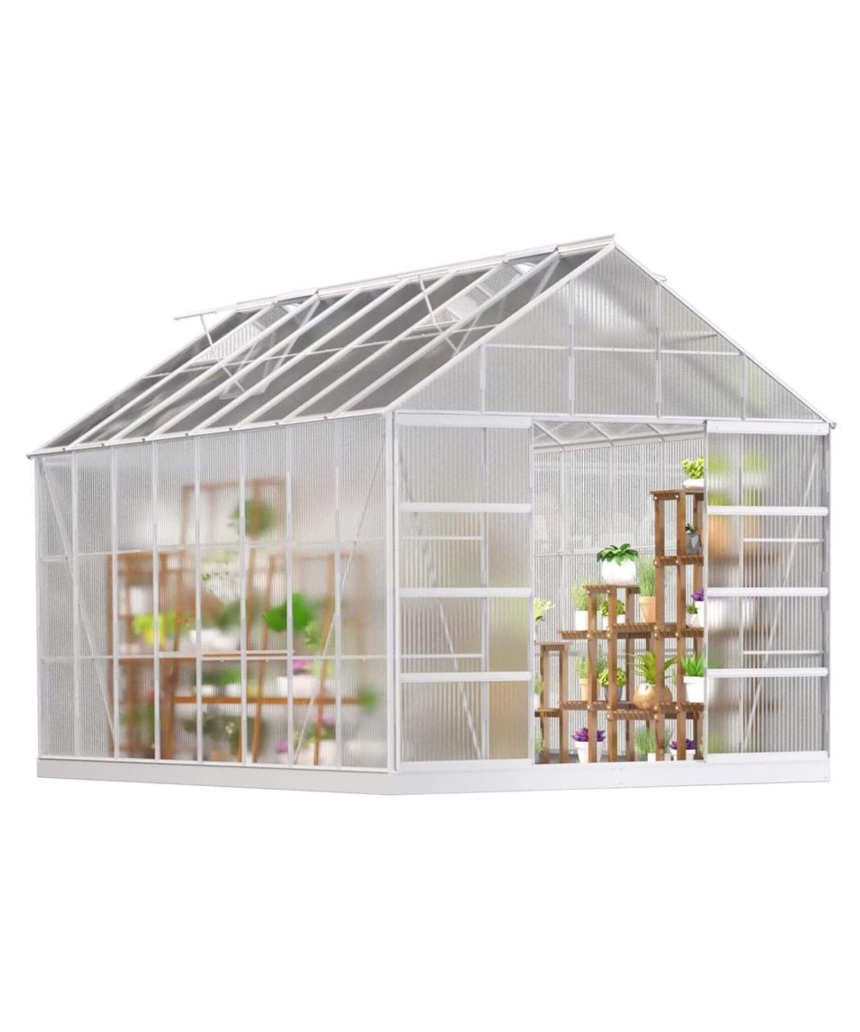 [10X16FT] Extra Large Heavy-Duty Backyard Polycarbonate Aluminum Greenhouse With Sliding Doors And Vents (SAK97526)