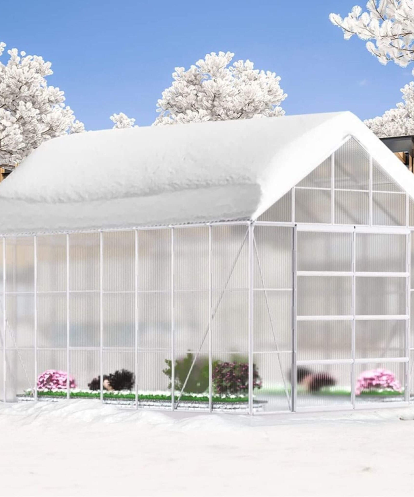 [10X16FT] Extra Large Heavy-Duty Backyard Polycarbonate Aluminum Greenhouse With Sliding Doors And Vents (SAK97526)