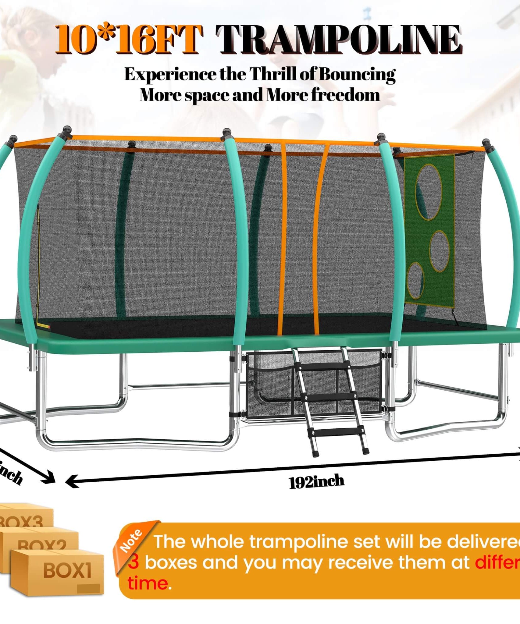 [10X16FT] Large Outdoor Rectangular Trampoline With Netting (SAK83017)