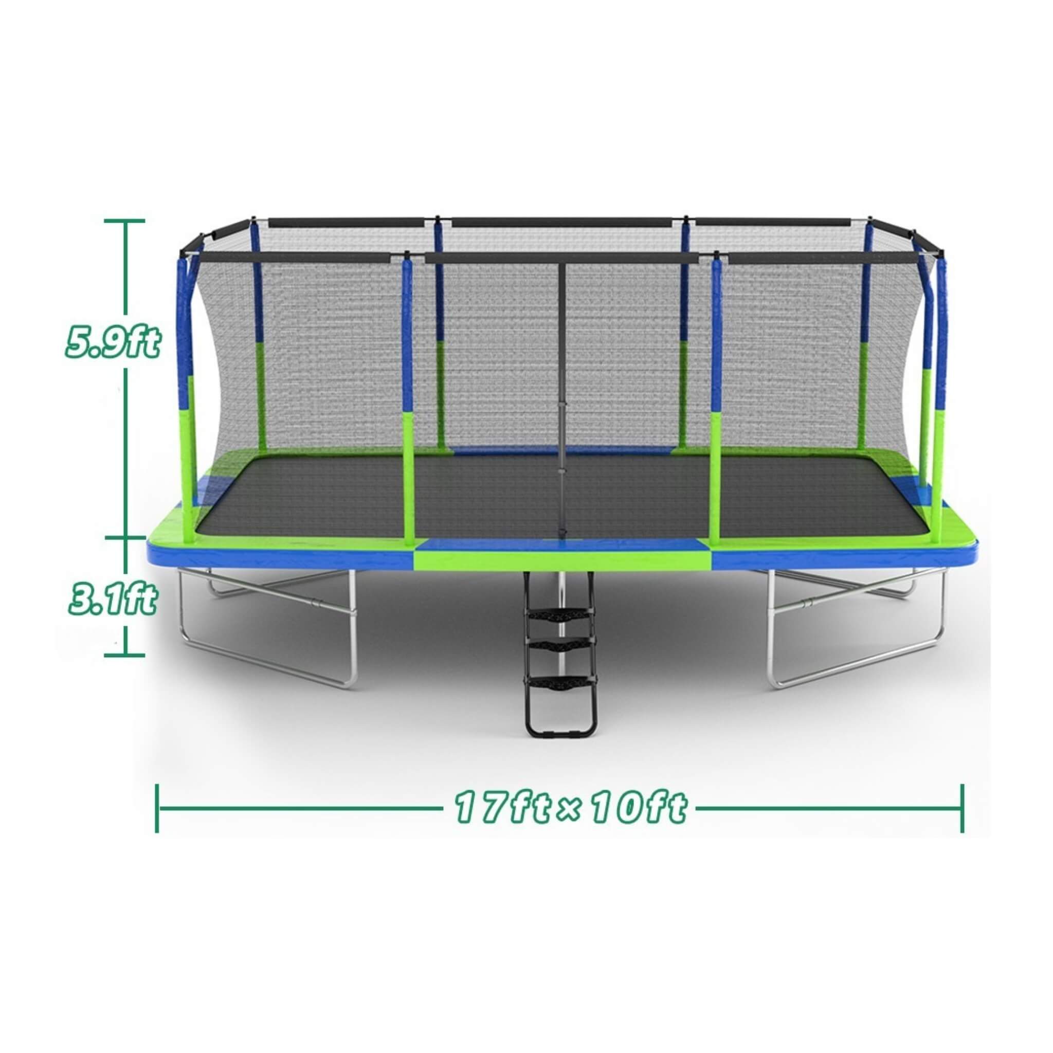 [10X17FT] Premium Rectangular Trampoline With 10 Poles And Crossbeam (SAK35179)