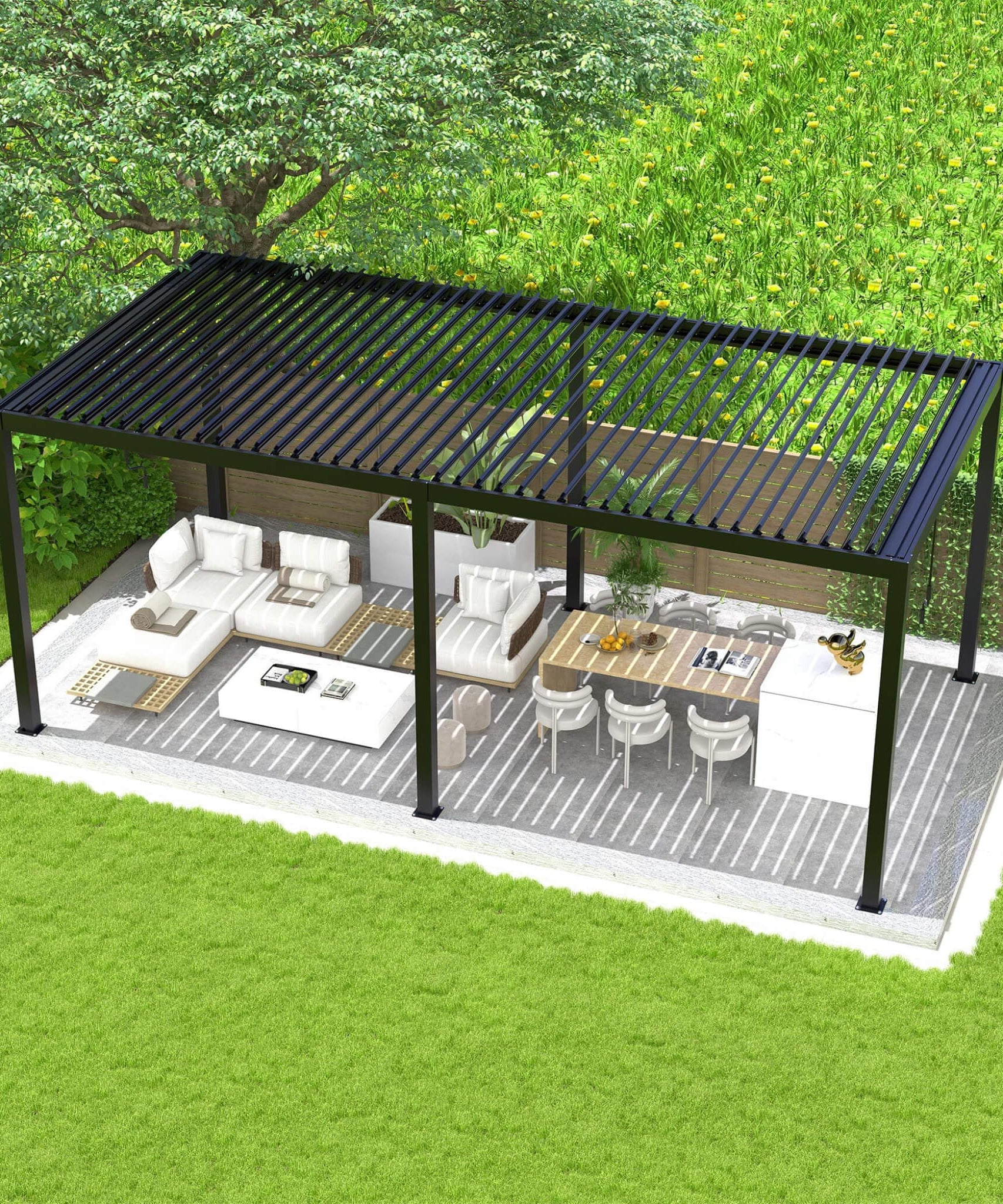 [10X19FT] Alora Modern Durable All-Weather Outdoor Pergola With Aluminum Frame And Steel Louvers (SAK32691)