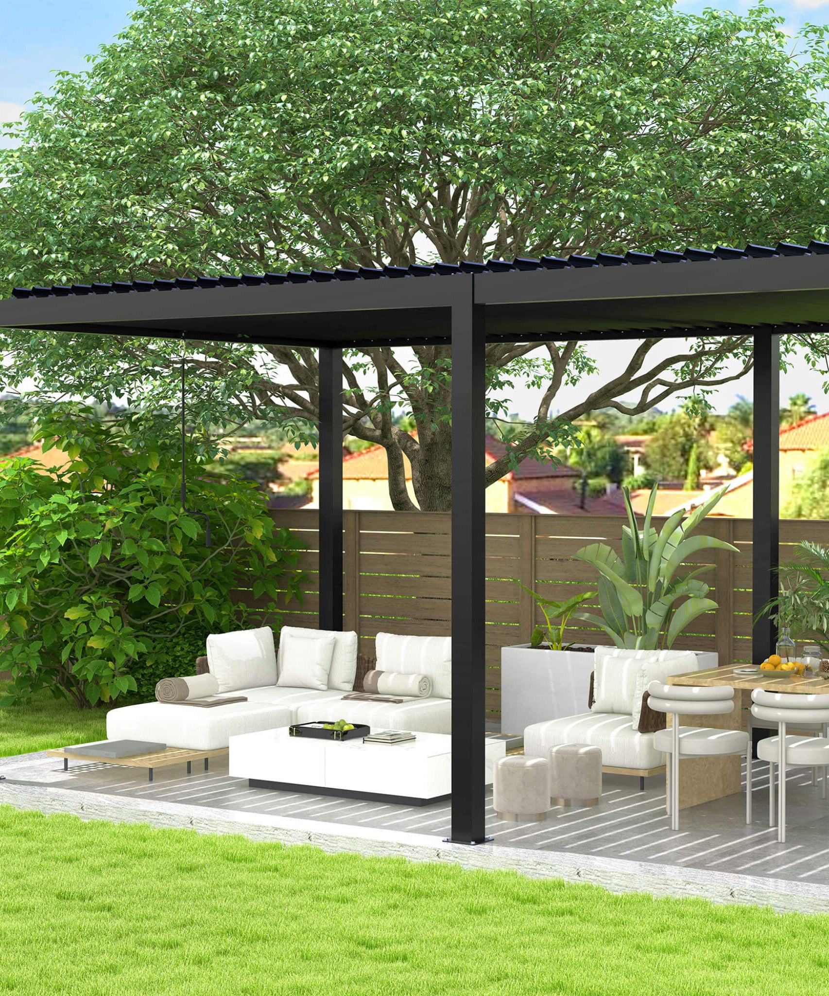 [10X19FT] Alora Modern Durable All-Weather Outdoor Pergola With Aluminum Frame And Steel Louvers (SAK32691)