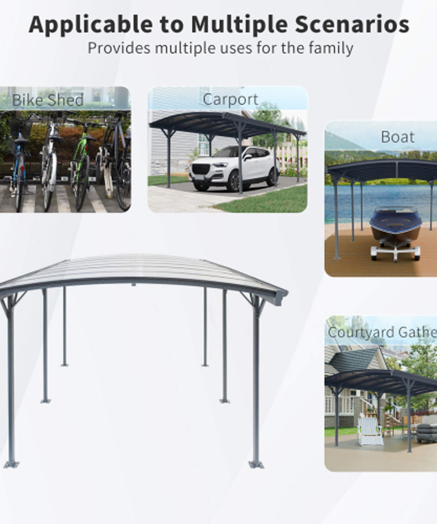 [10X19FT] Alora Heavy-Duty Outdoor Aluminum Arch Carport With Polycarbonate Panels (SAK86109)