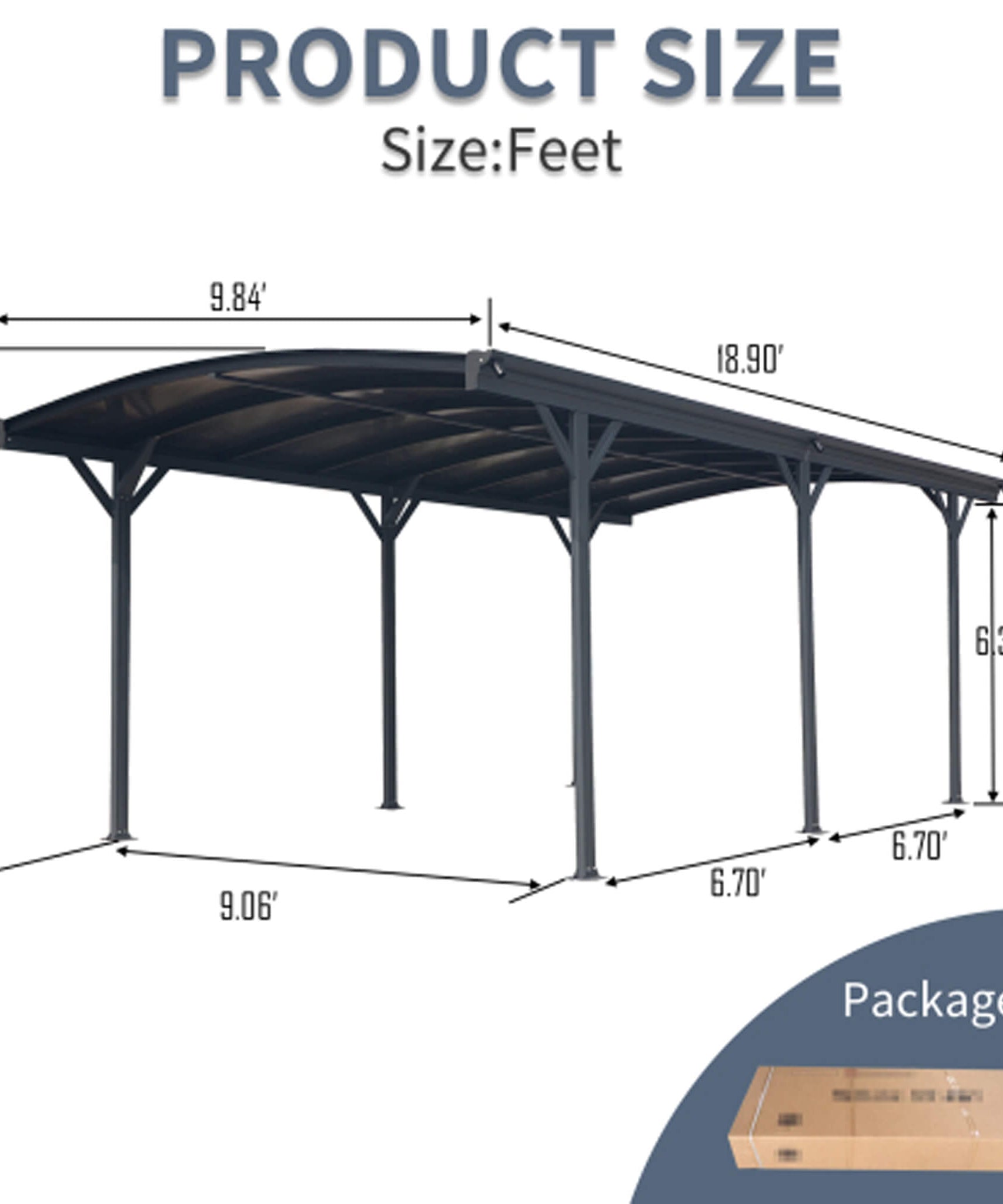 [10X19FT] Alora Heavy-Duty Outdoor Aluminum Arch Carport With Polycarbonate Panels (SAK86109)