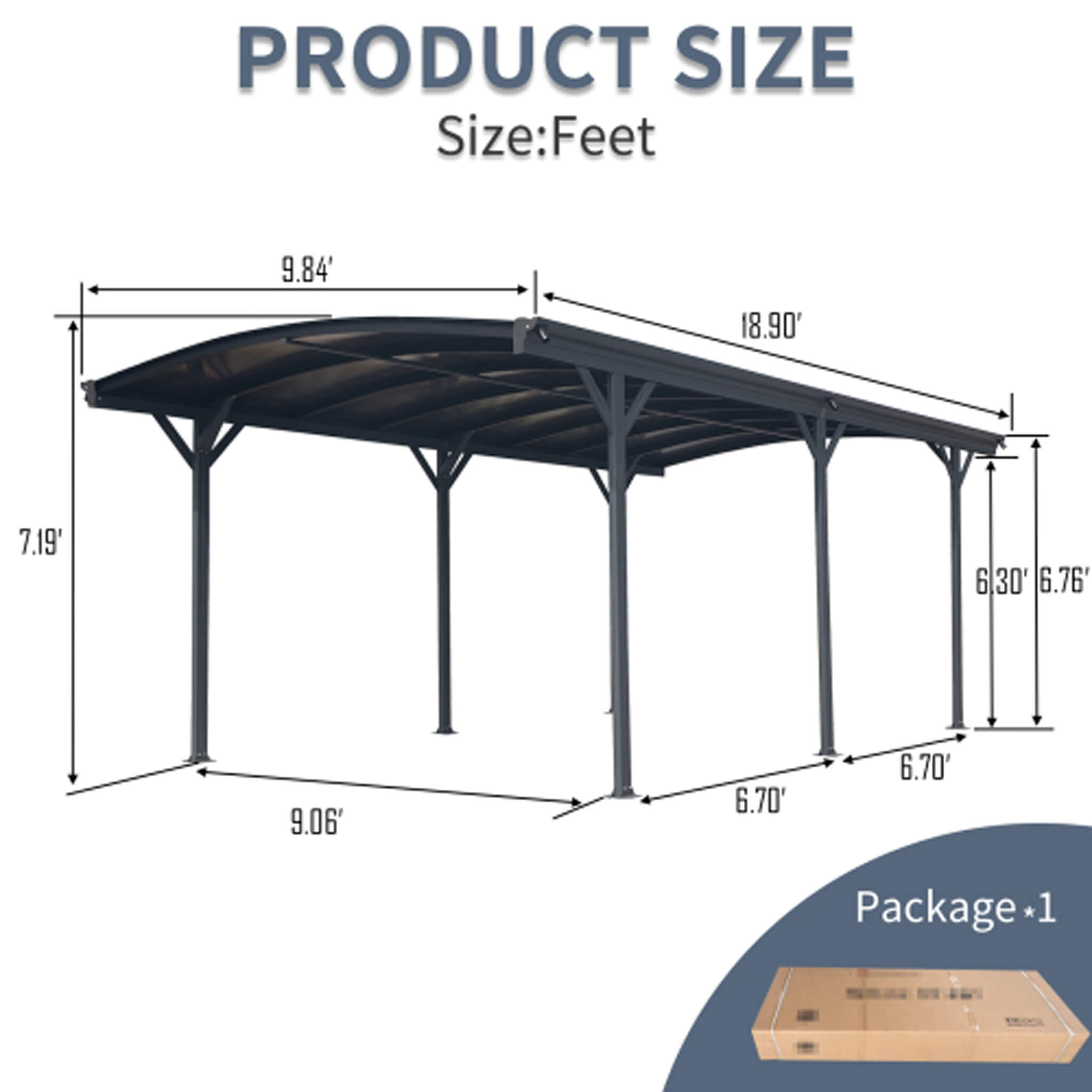 [10X19FT] Alora Heavy-Duty Outdoor Aluminum Arch Carport With Polycarbonate Panels (SAK86109)