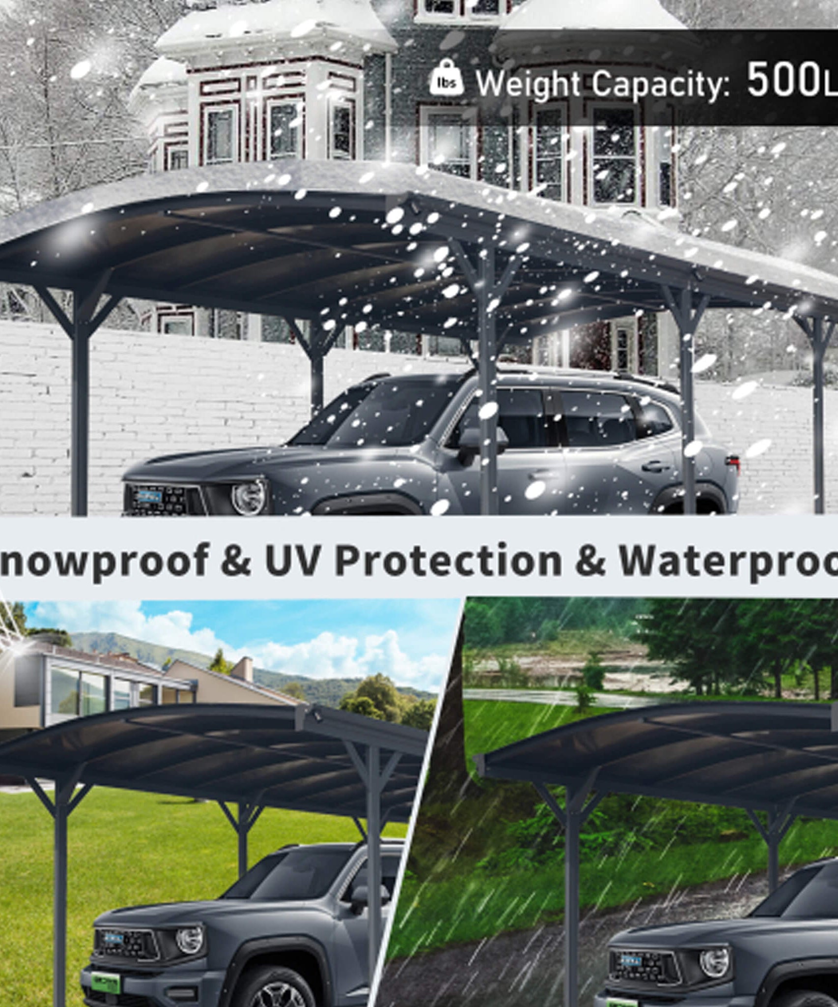[10X19FT] Alora Heavy-Duty Outdoor Aluminum Arch Carport With Polycarbonate Panels (SAK86109)