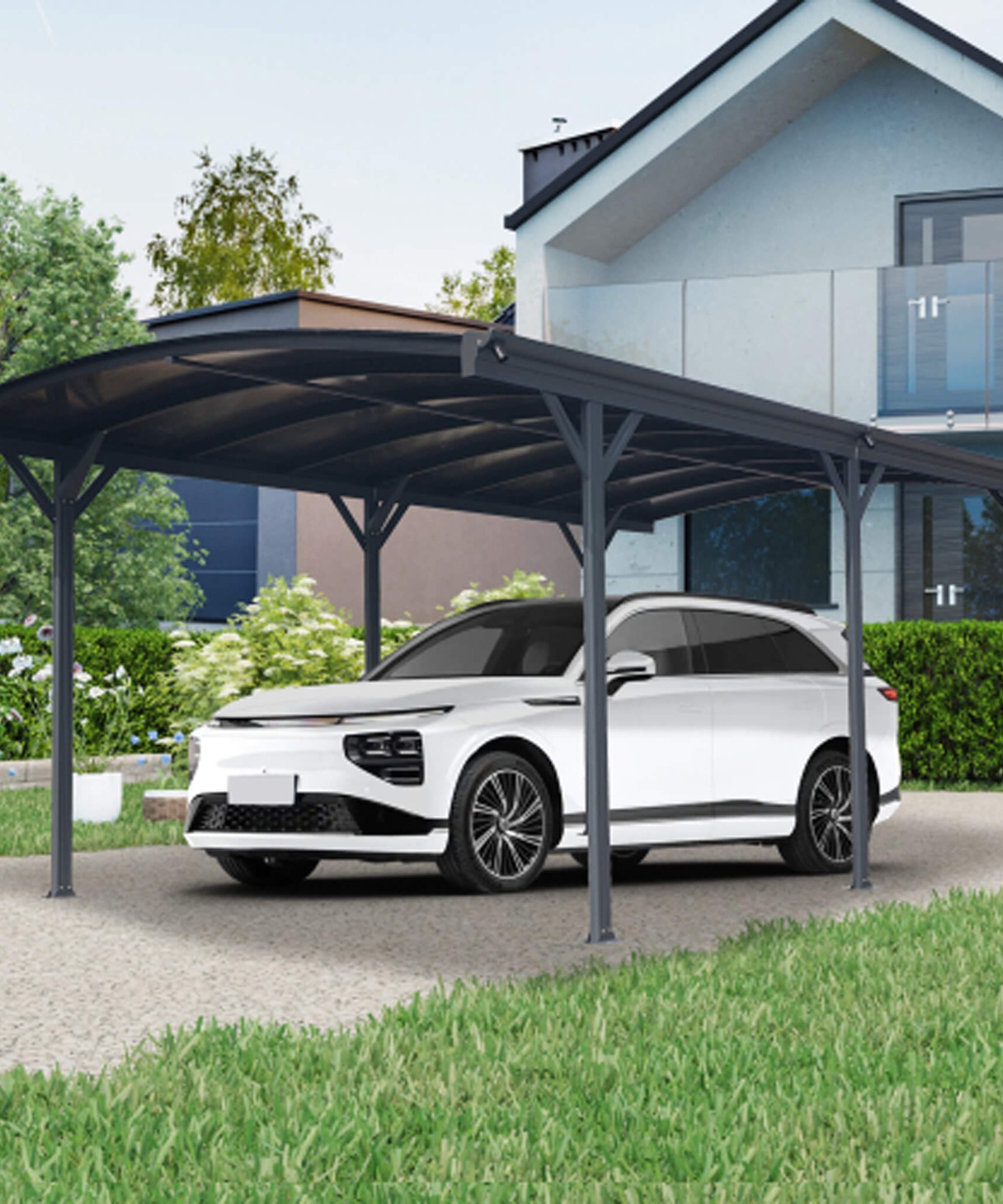 [10X19FT] Alora Heavy-Duty Outdoor Aluminum Arch Carport With Polycarbonate Panels (SAK86109)