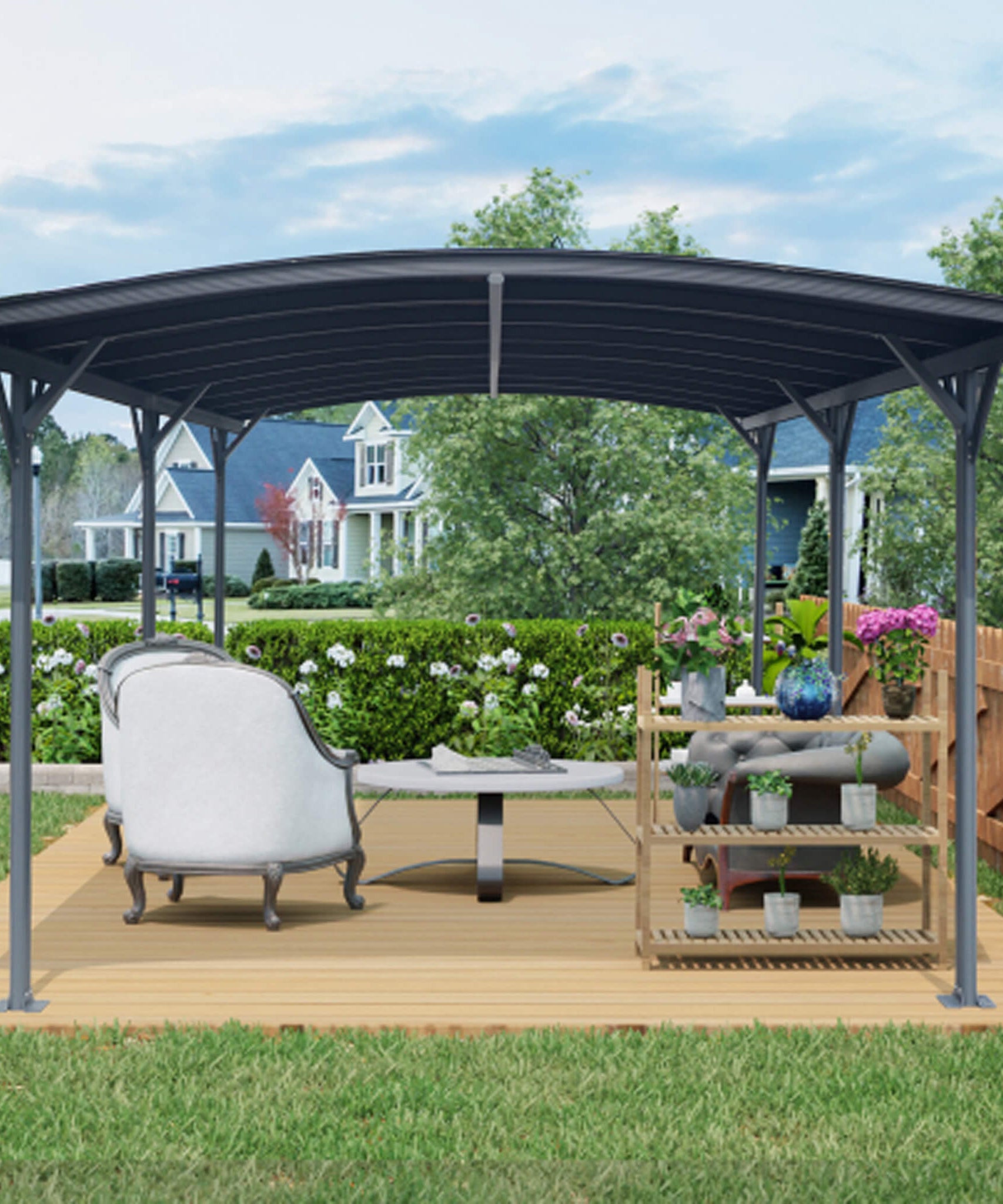 [10X19FT] Alora Heavy-Duty Outdoor Aluminum Arch Carport With Polycarbonate Panels (SAK86109)