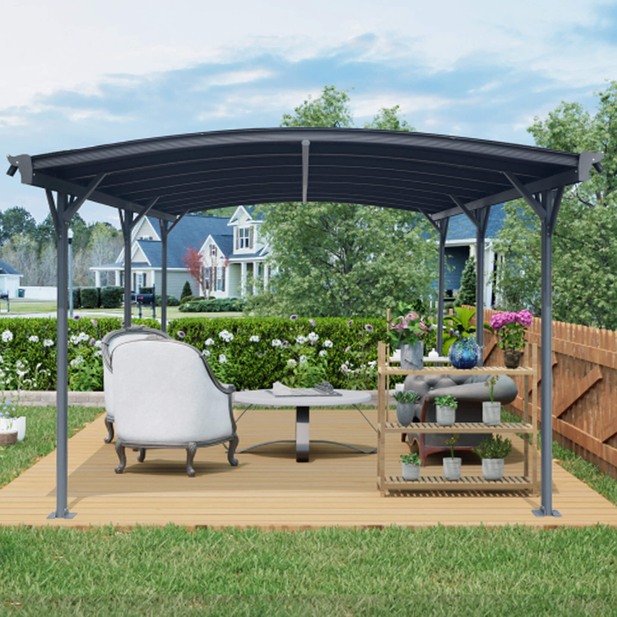 [10X19FT] Alora Heavy-Duty Outdoor Aluminum Arch Carport With Polycarbonate Panels (SAK86109)