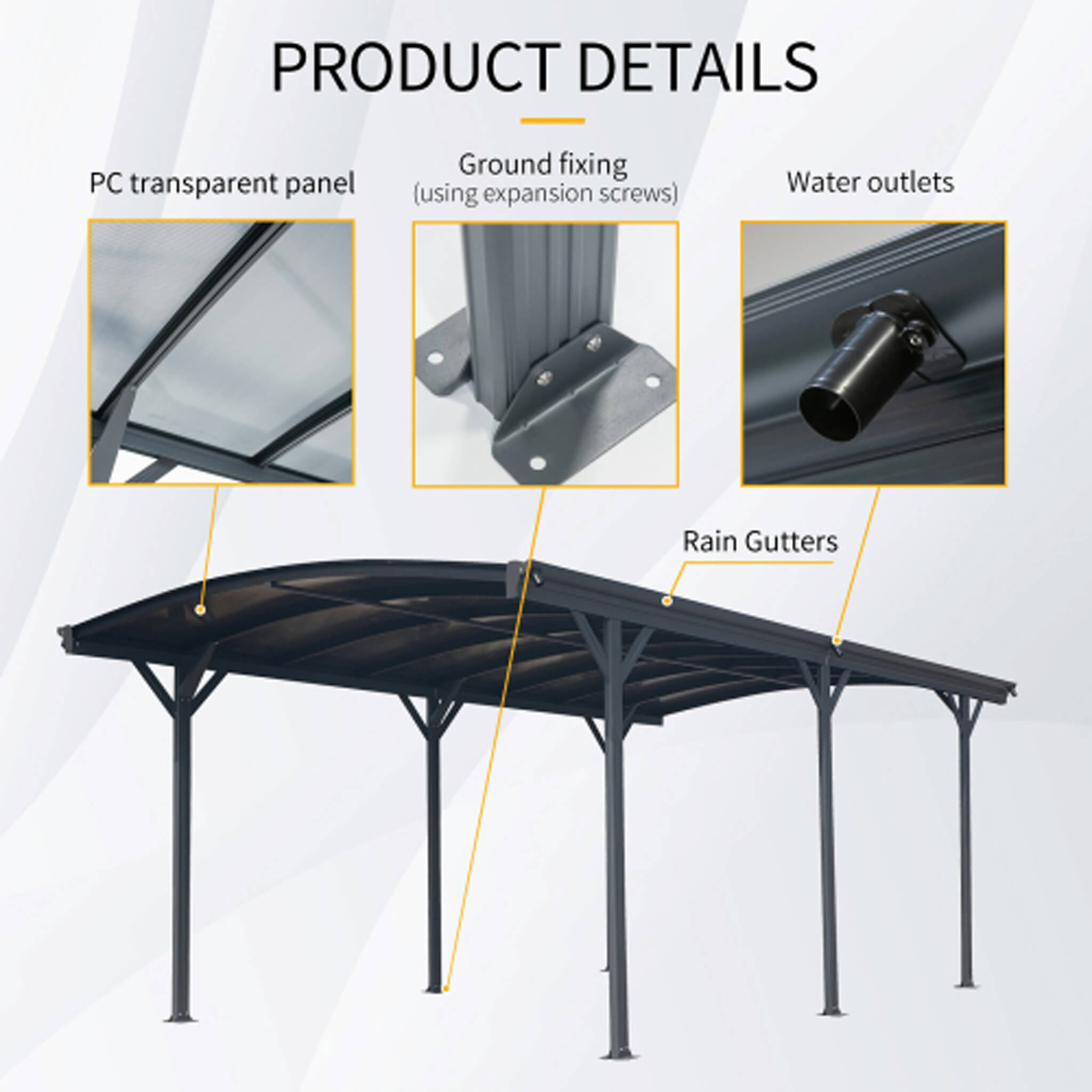 [10X19FT] Alora Heavy-Duty Outdoor Aluminum Arch Carport With Polycarbonate Panels (SAK86109)