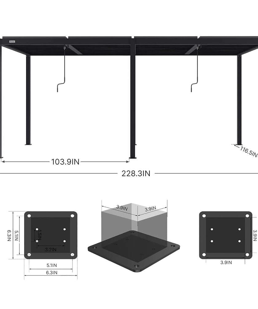 [10X19FT] Alora Premium Full Aluminum Patio Outdoor Louvered Pergola With Adjustable Hardtop Roof (SAK86352)