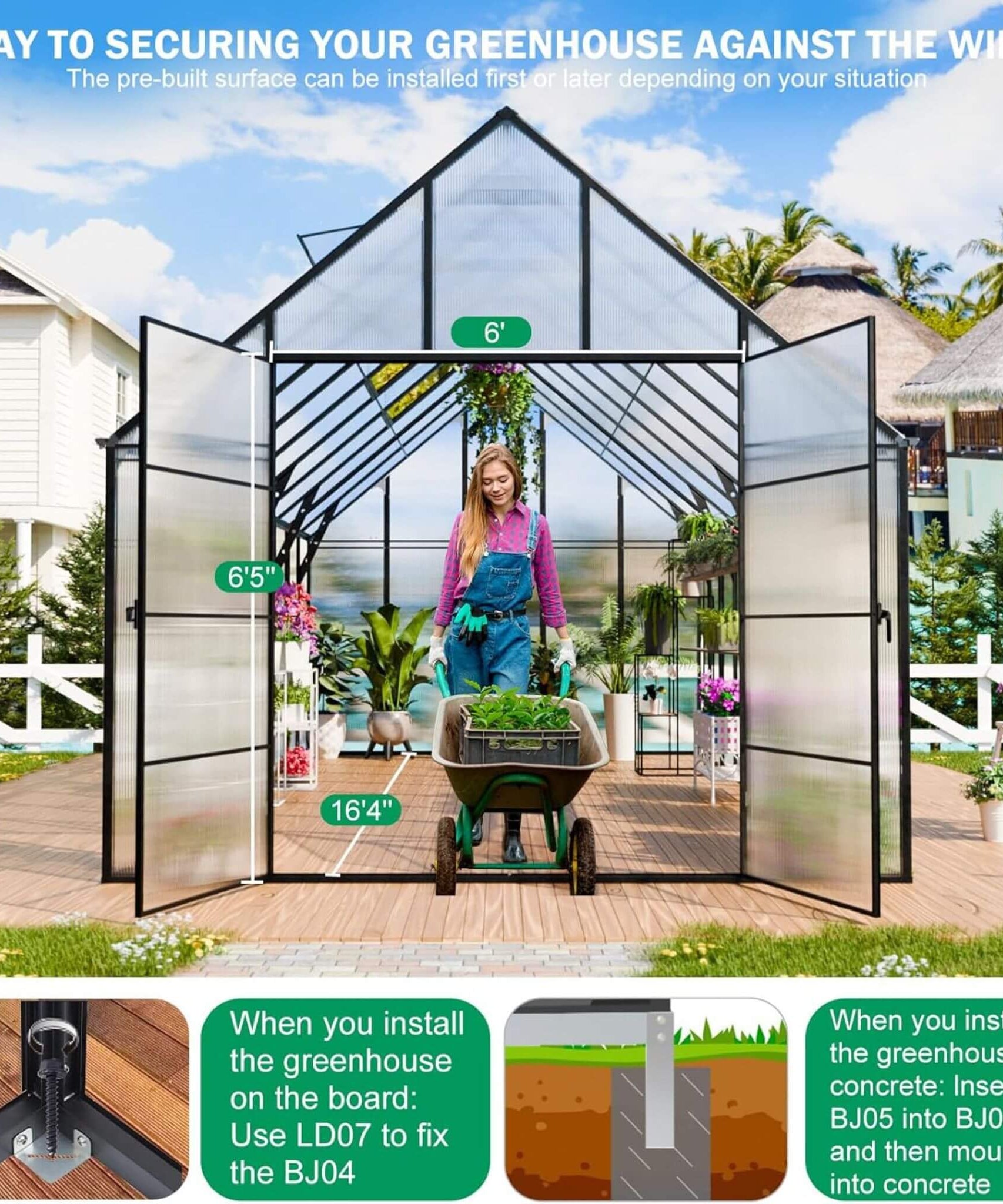 [10X20FT] Extra-Large Heavy-Duty Outdoor Backyard Greenhouse With Adjustable Roof Vents, 4MM (SAK59482)