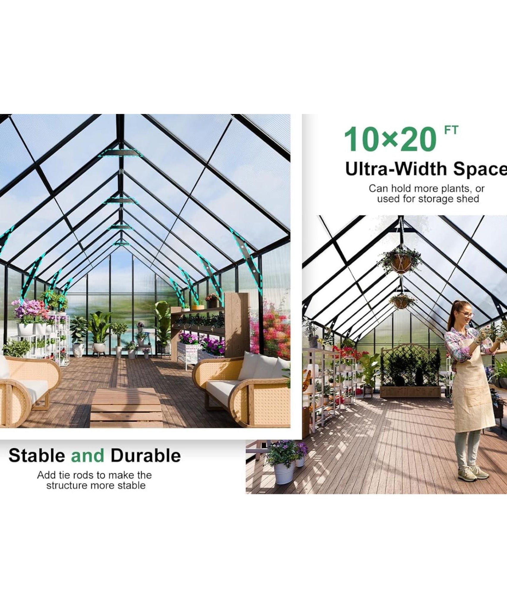 [10X20FT] Extra-Large Heavy-Duty Outdoor Backyard Greenhouse With Adjustable Roof Vents, 4MM (SAK59482)