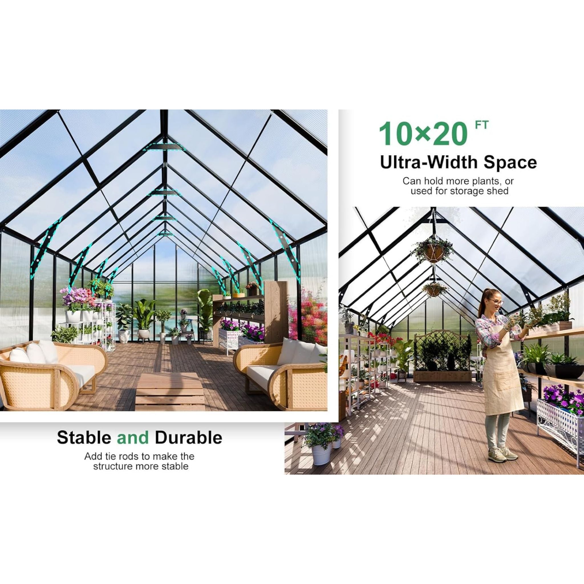 [10X20FT] Extra-Large Heavy-Duty Outdoor Backyard Greenhouse With Adjustable Roof Vents, 4MM (SAK59482)