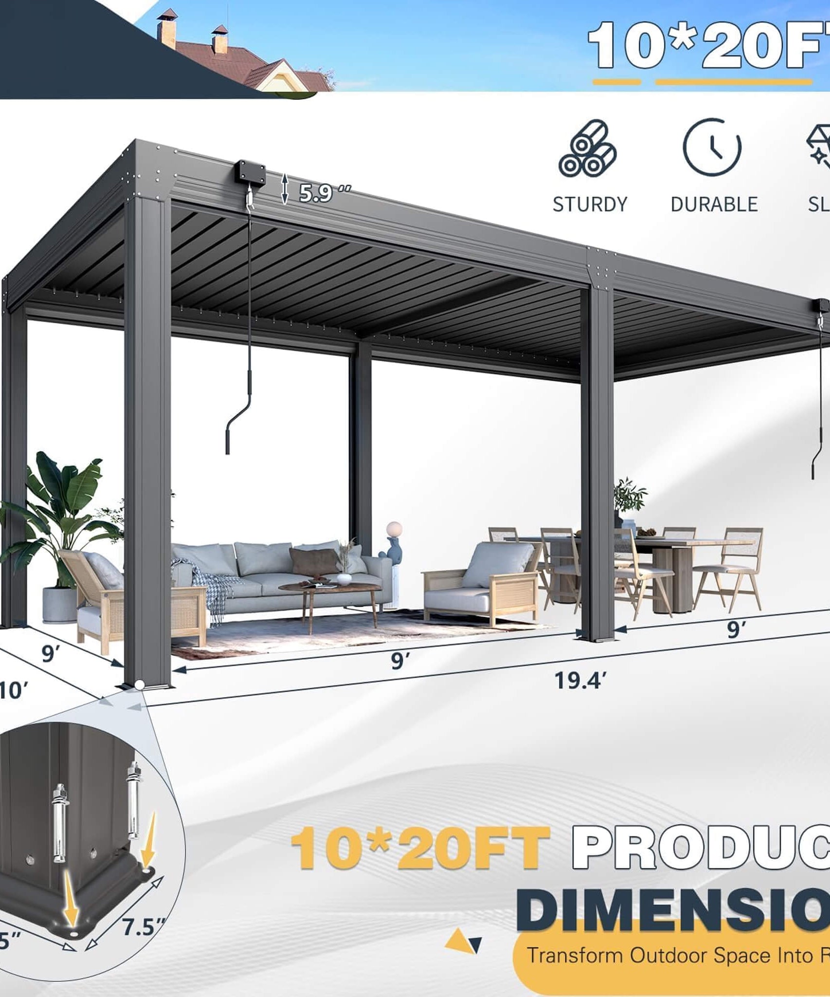 Alora Louvered Aluminum Pergola With Adjustable Roof And Pull-Down Screens (SAK46817)