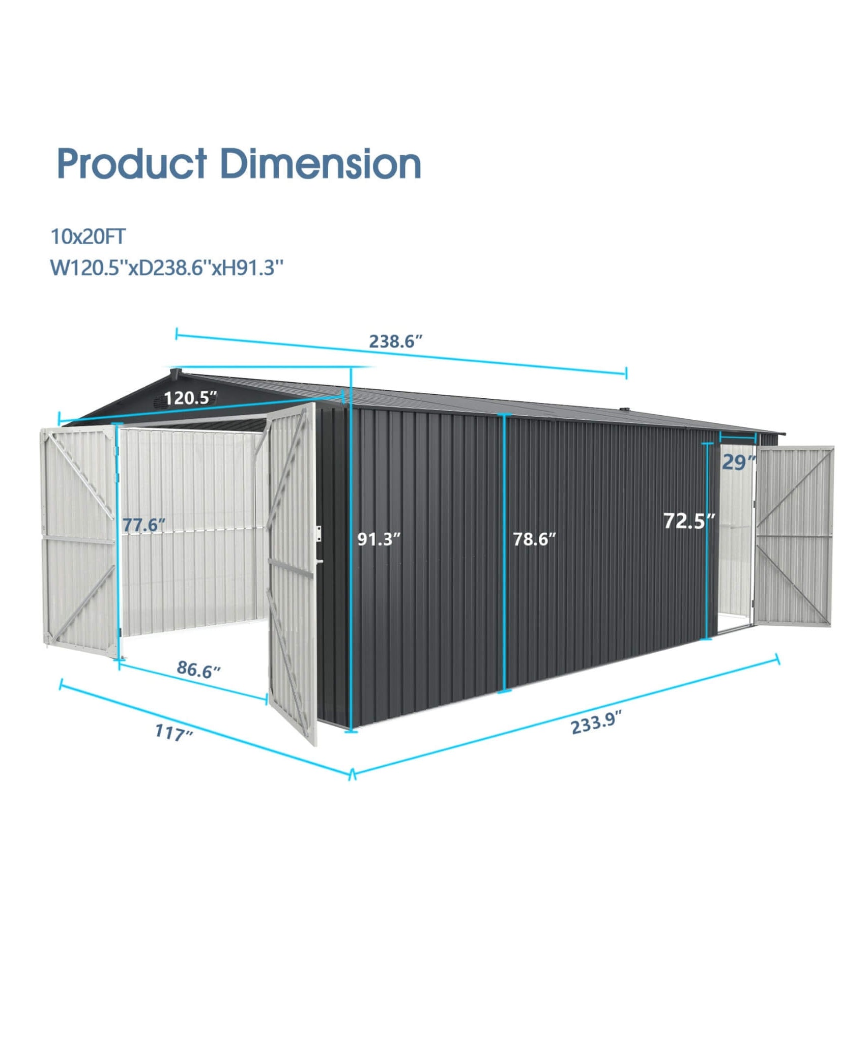 [10X20FT] Alora Heavy-Duty Multipurpose Outdoor All-Weather Utility Garage Storage Shed With Air Vents (SAK74834)