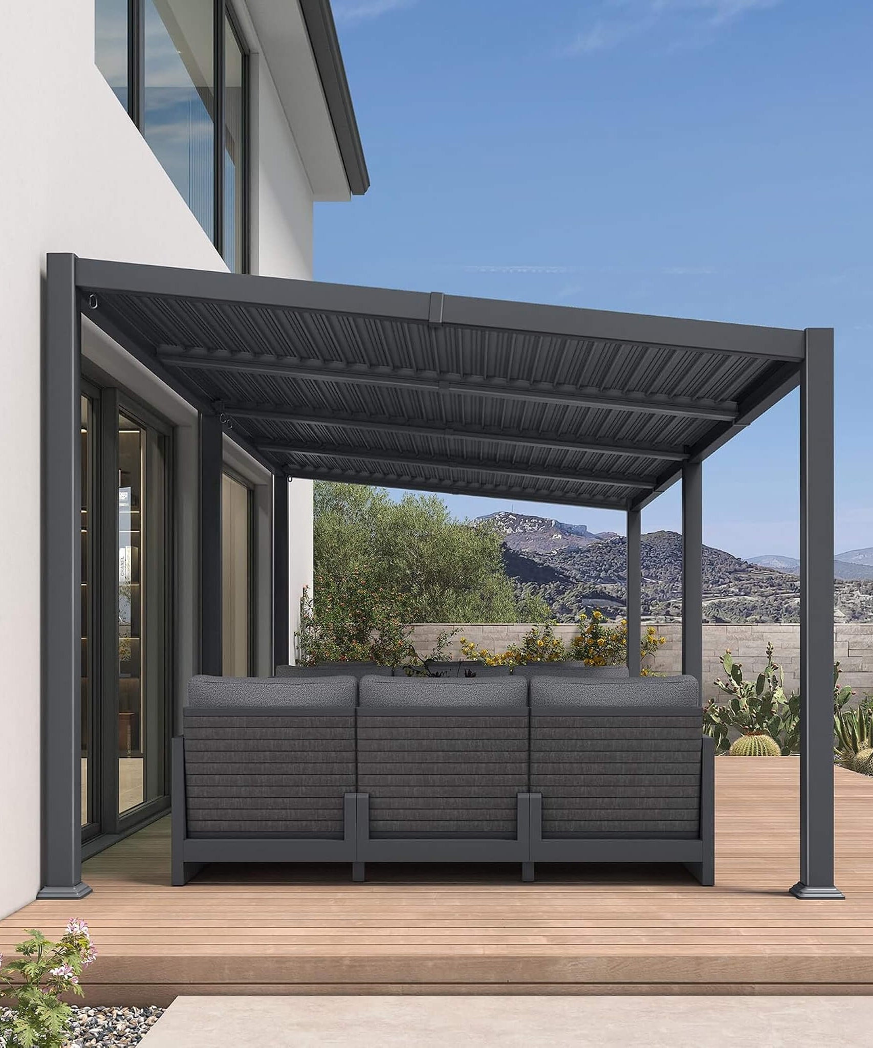 [10X20FT] Alora Modern Louvered Aluminum Pergola With Sloped Roof (SAK12034)