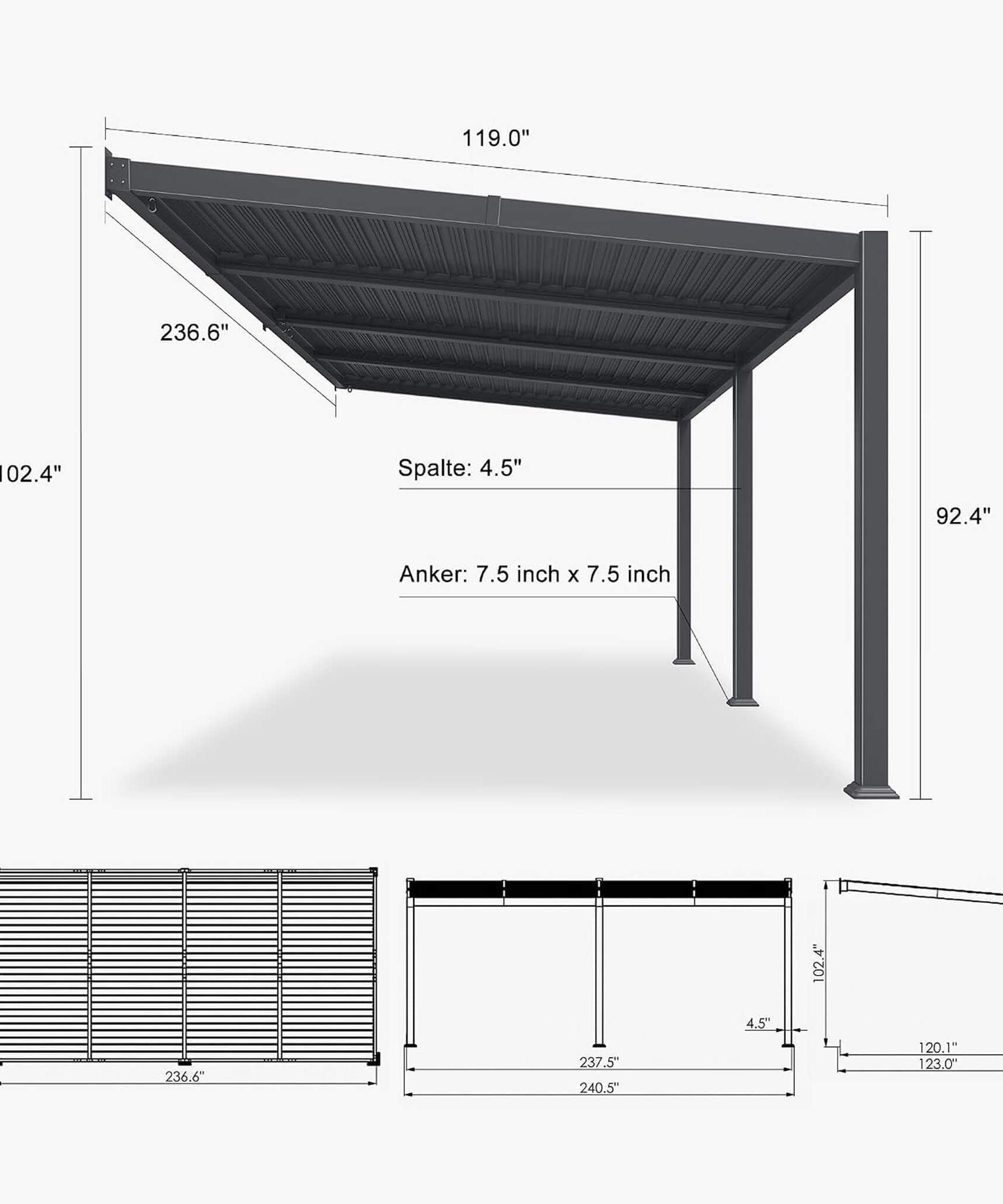 [10X20FT] Alora Modern Wall-Mounted Louvered Pergola With Aluminum Frame (SAK90333)