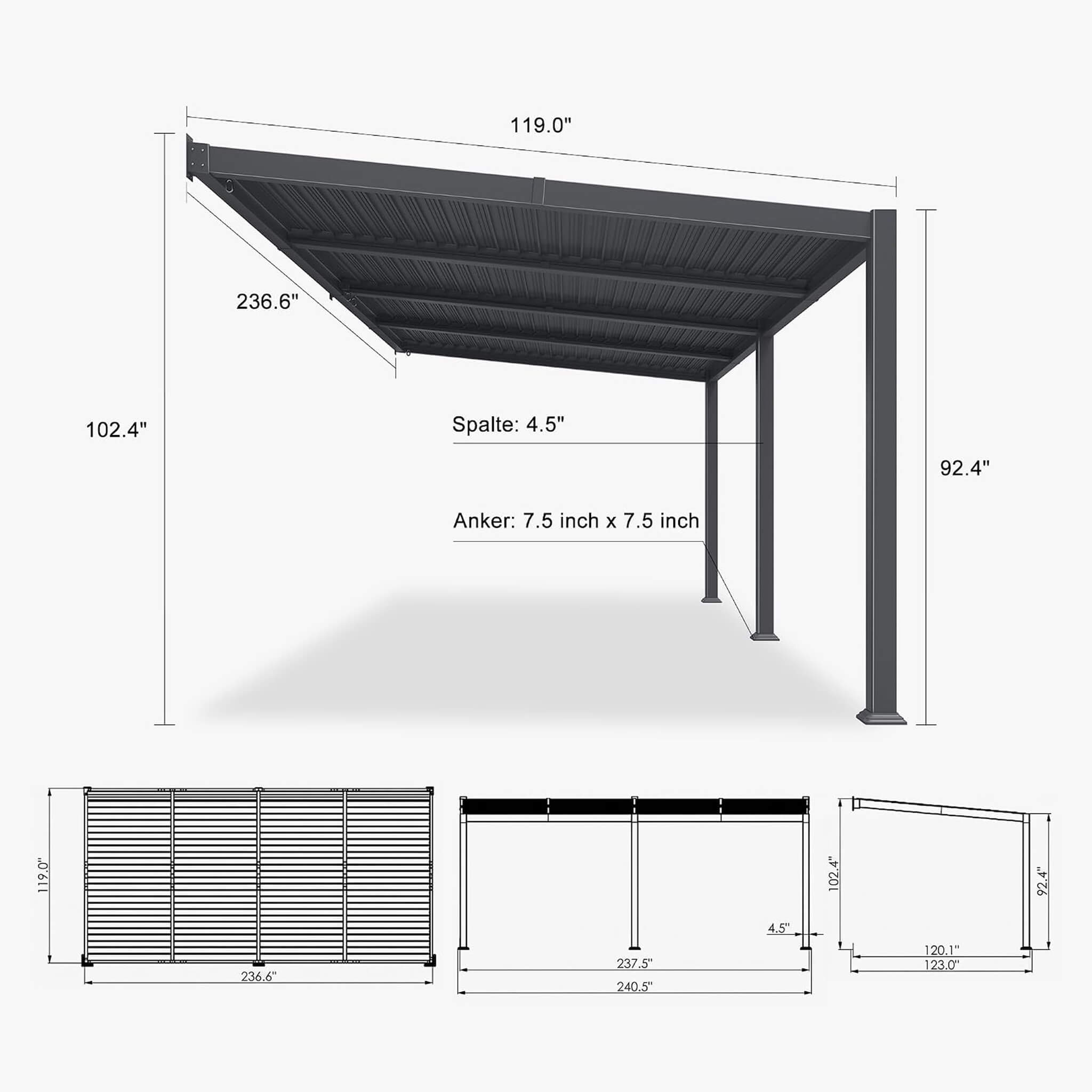 [10X20FT] Alora Modern Wall-Mounted Louvered Pergola With Aluminum Frame (SAK90333)