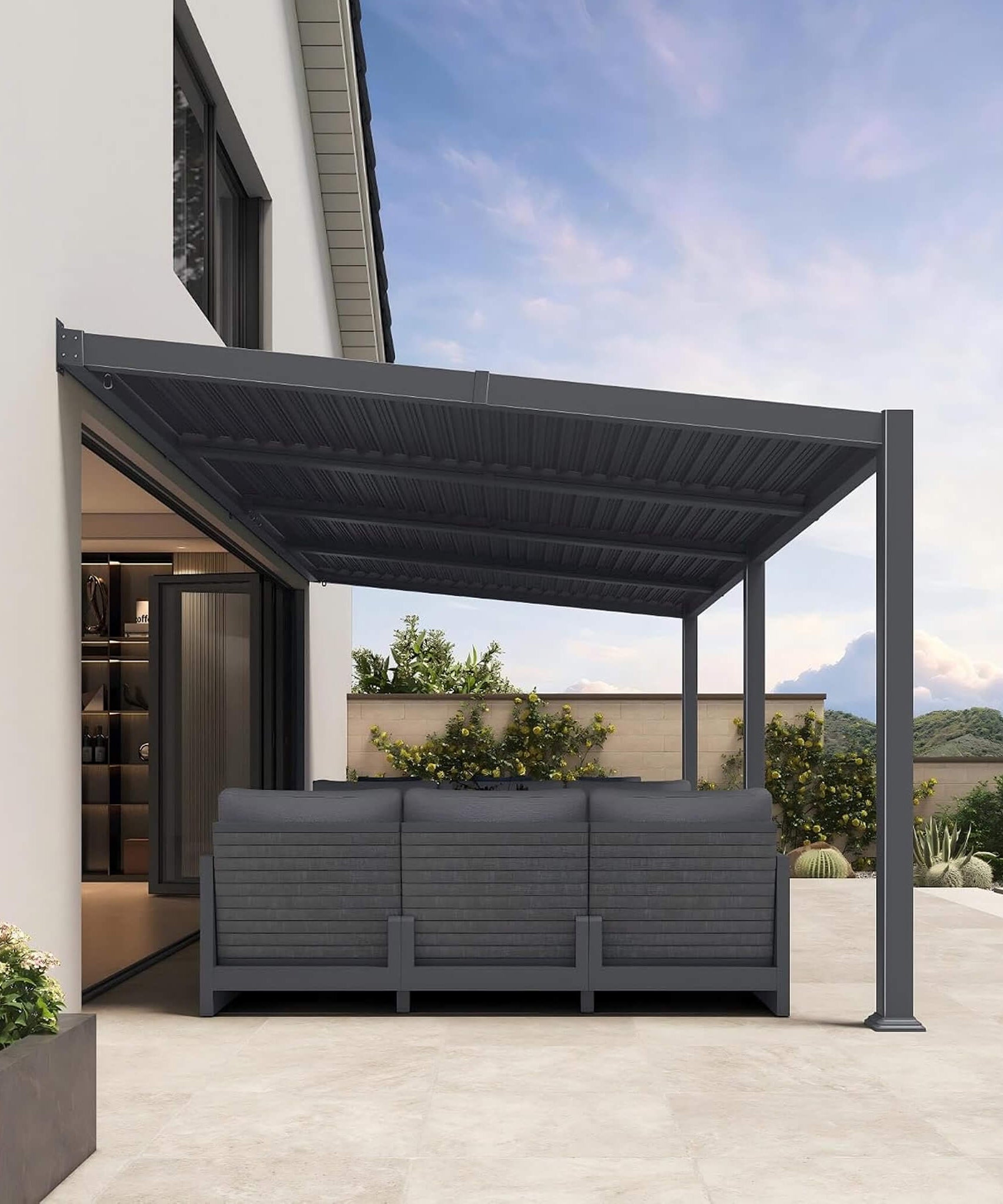 [10X20FT] Alora Modern Wall-Mounted Louvered Pergola With Aluminum Frame (SAK90333)