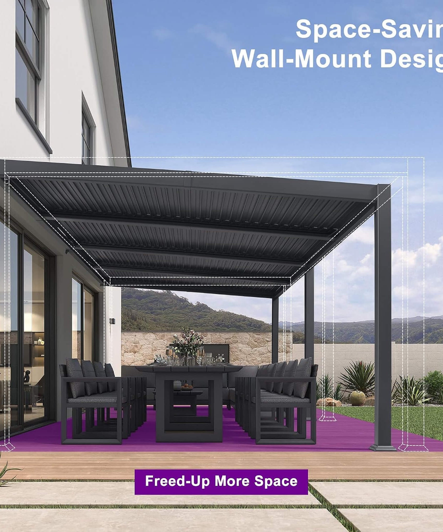 [10X20FT] Alora Modern Wall-Mounted Louvered Pergola With Aluminum Frame (SAK90333)