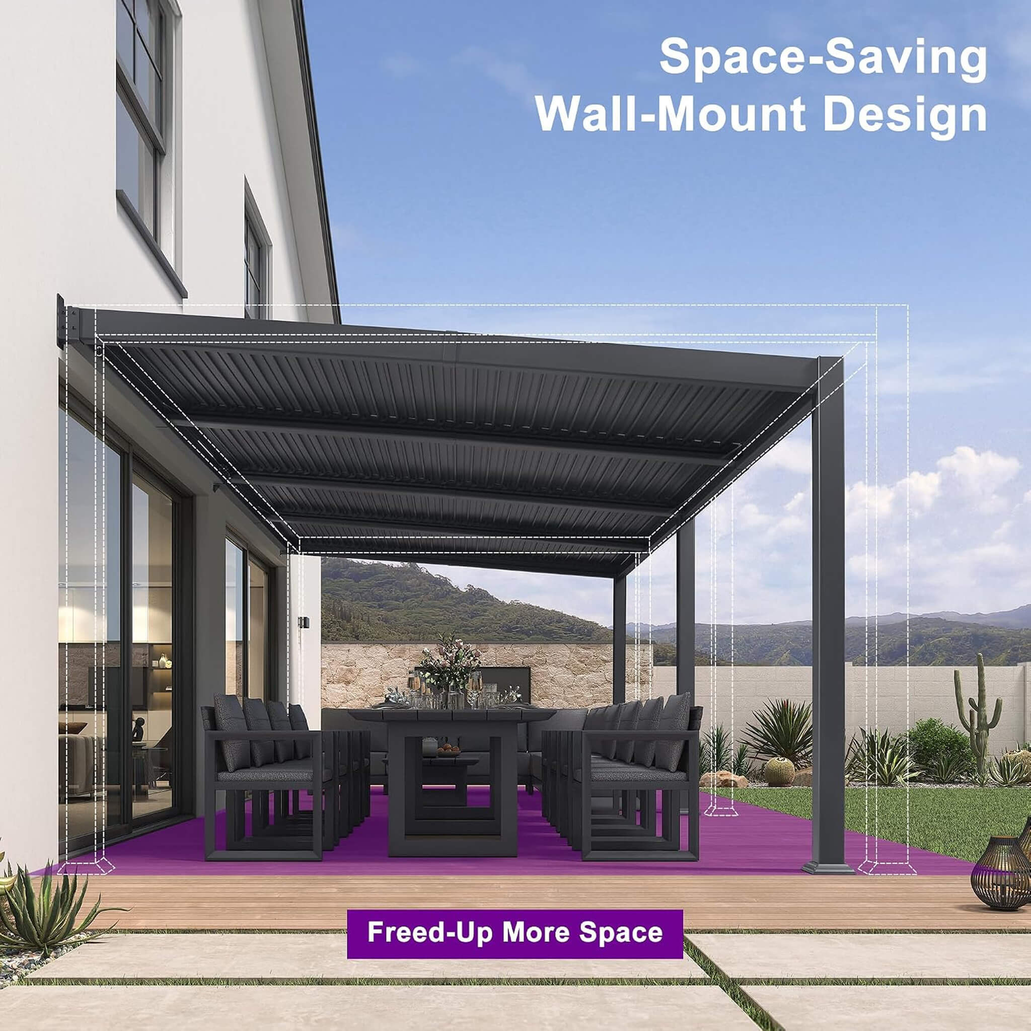 [10X20FT] Alora Modern Wall-Mounted Louvered Pergola With Aluminum Frame (SAK90333)