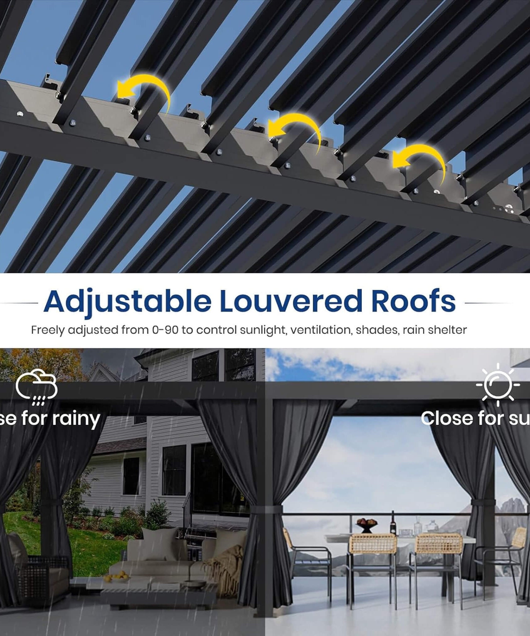 [10X20FT] Alora Premium Louvered Pergola With Curtains And Netting (SAK67041)