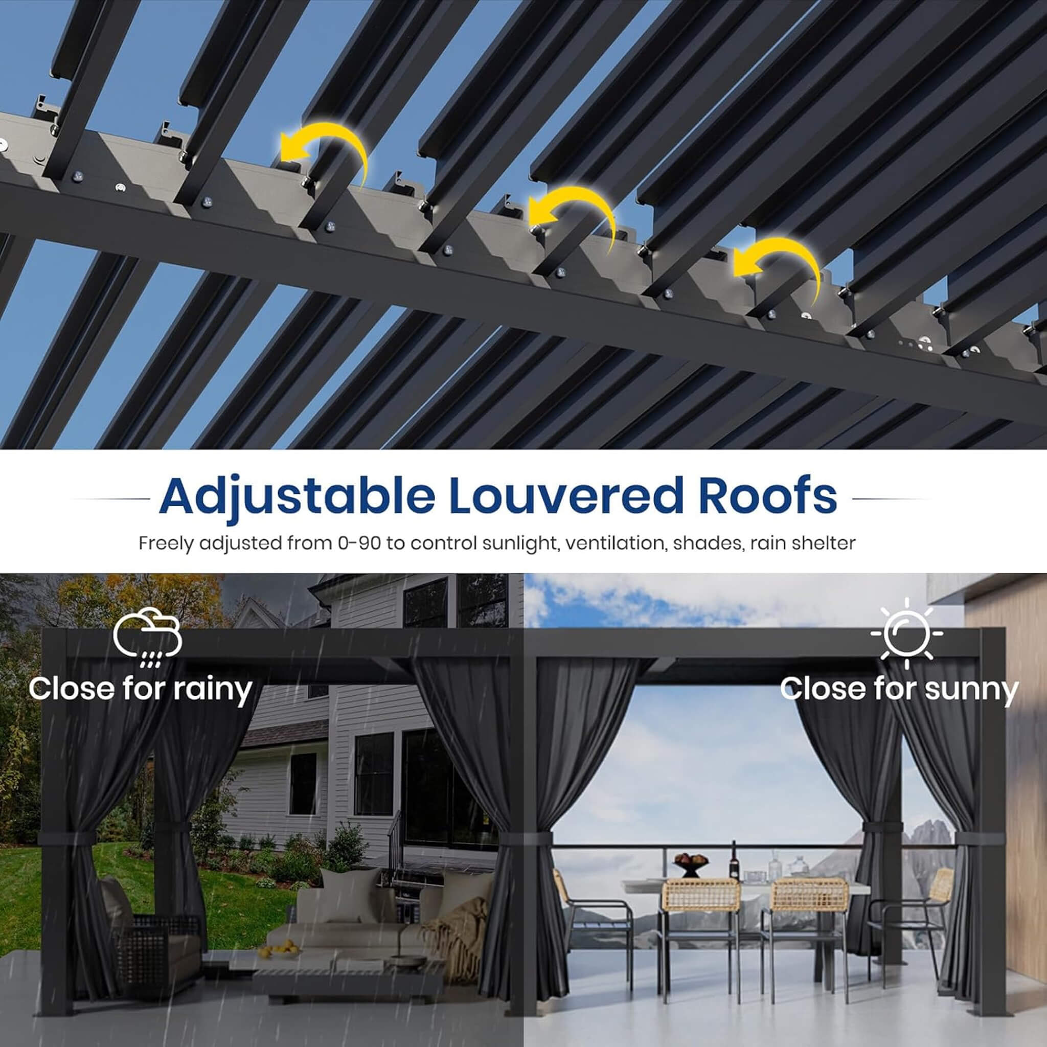 [10X20FT] Alora Premium Louvered Pergola With Curtains And Netting (SAK67041)
