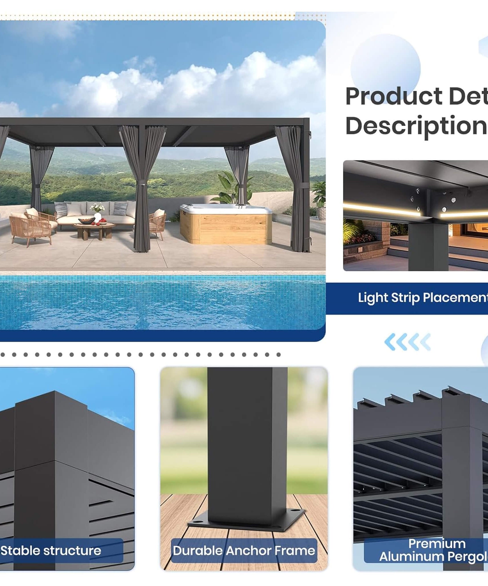 [10X20FT] Alora Premium Louvered Pergola With Curtains And Netting (SAK67041)
