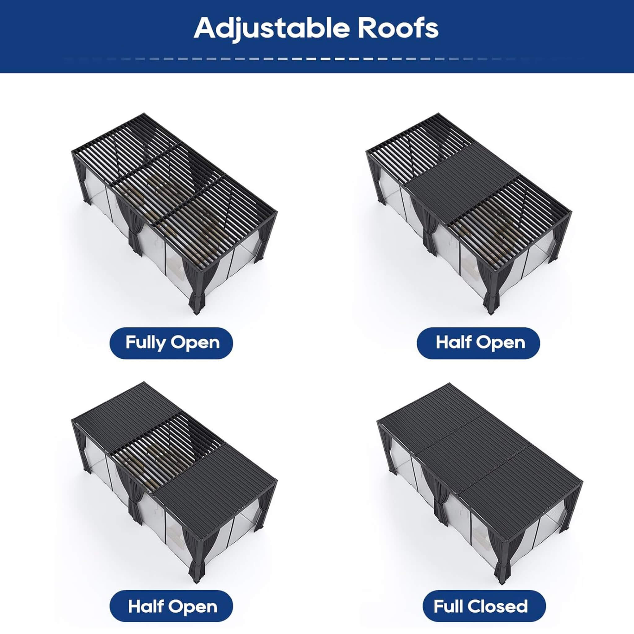 [10X20FT] Alora Premium Louvered Pergola With Curtains And Netting (SAK67041)