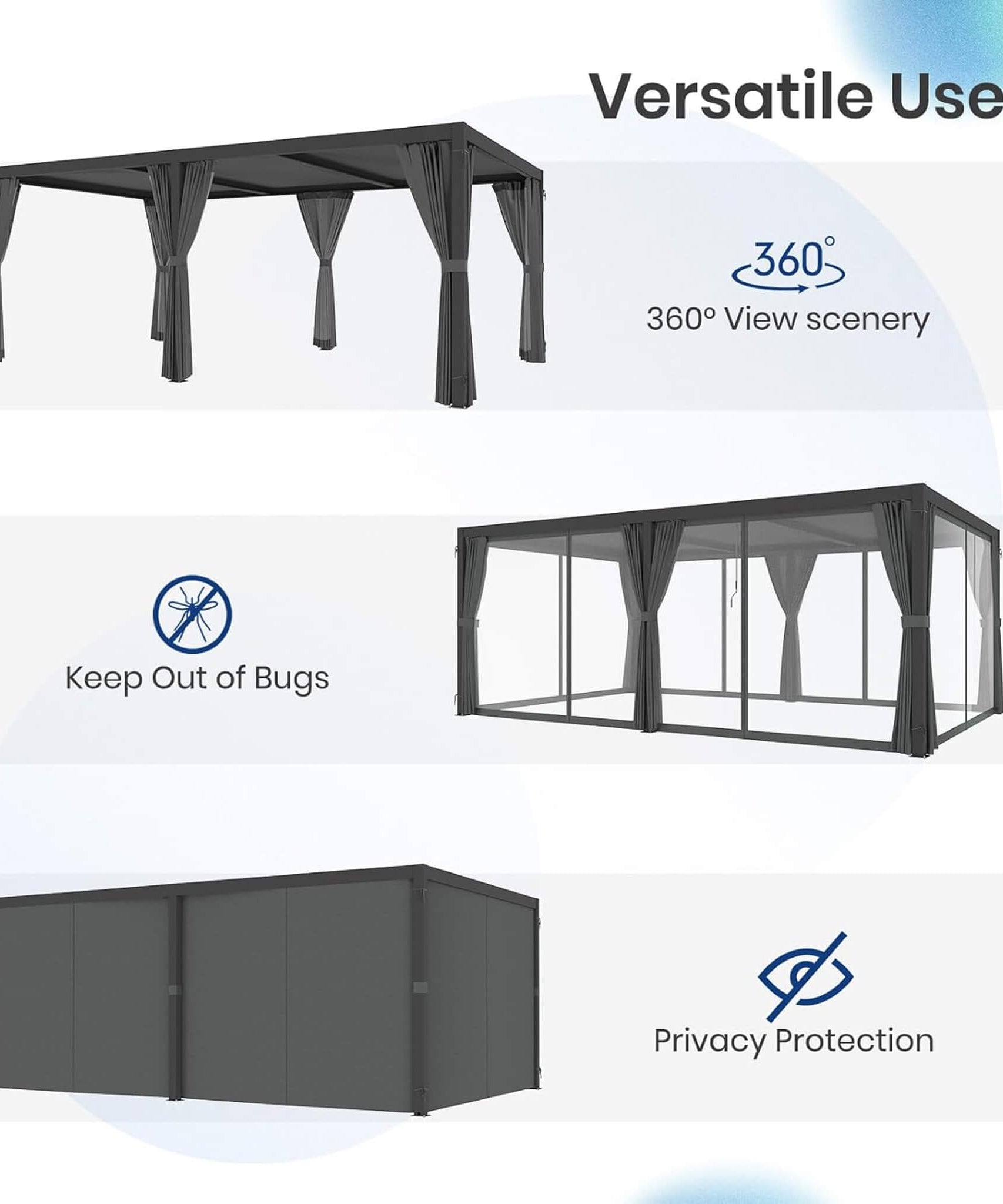 [10X20FT] Alora Premium Louvered Pergola With Curtains And Netting (SAK67041)