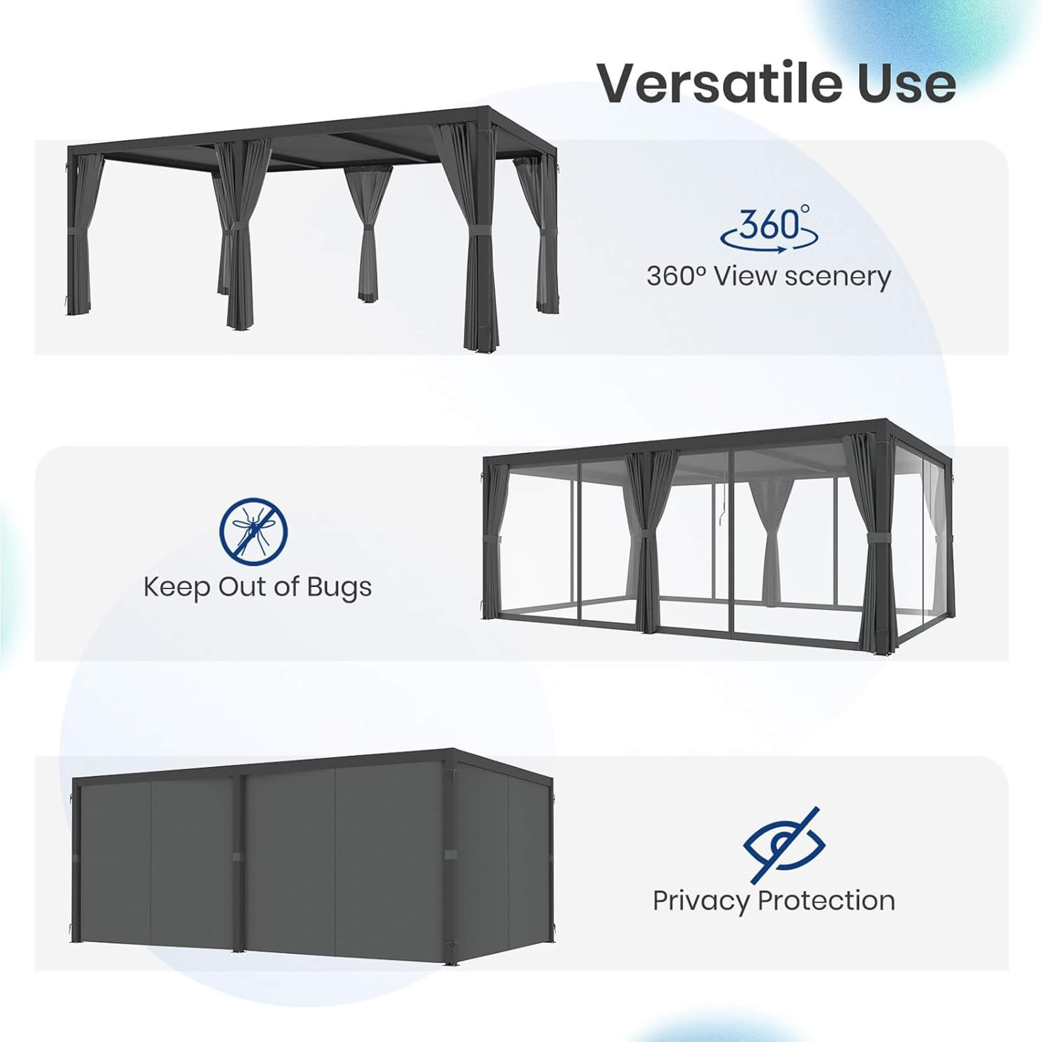 [10X20FT] Alora Premium Louvered Pergola With Curtains And Netting (SAK67041)