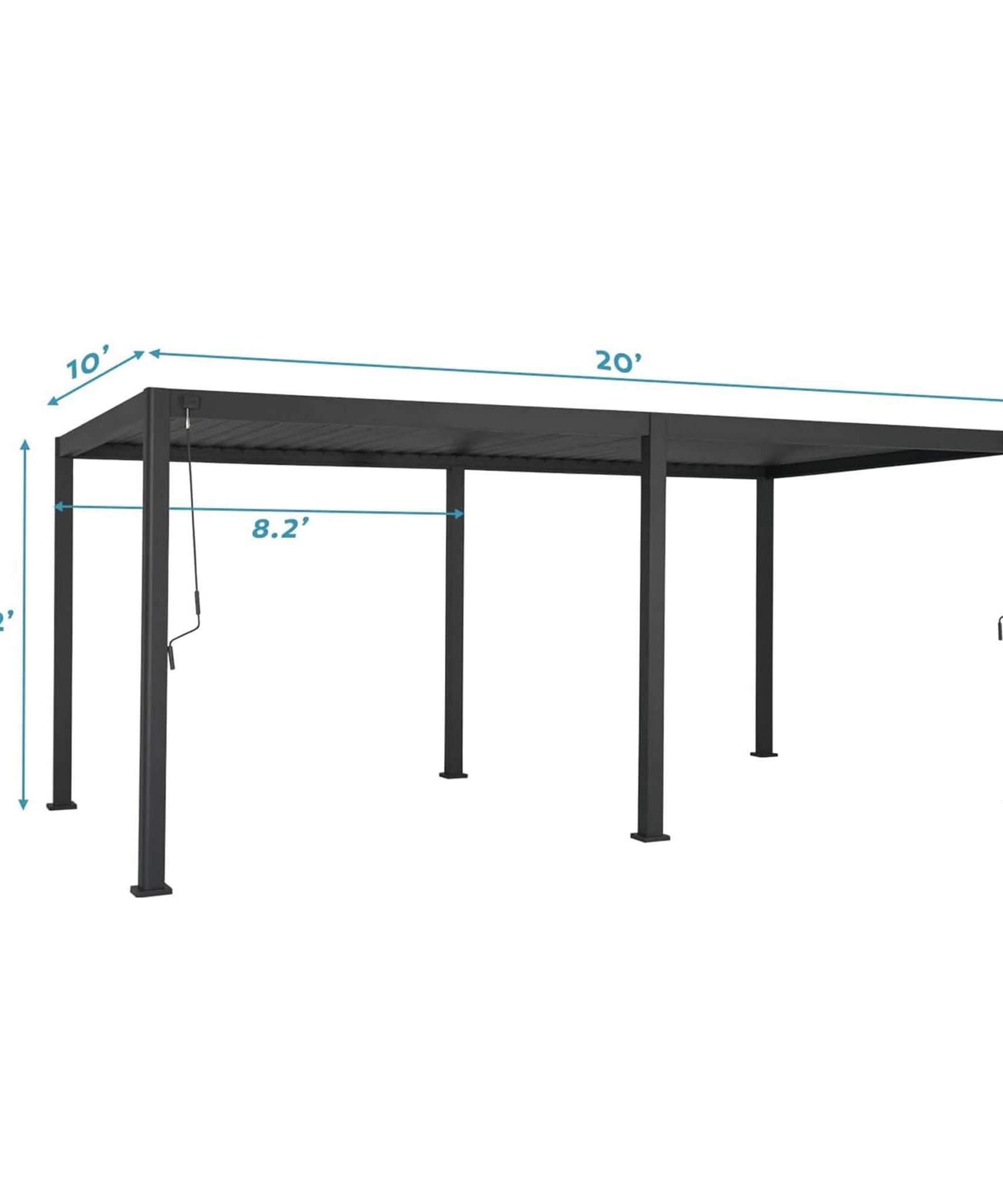 [10X20FT] Alora Modern Outdoor Adjustable Charcoal Louvered Pergola With Screens And Built-In Drainage (SAK64973)