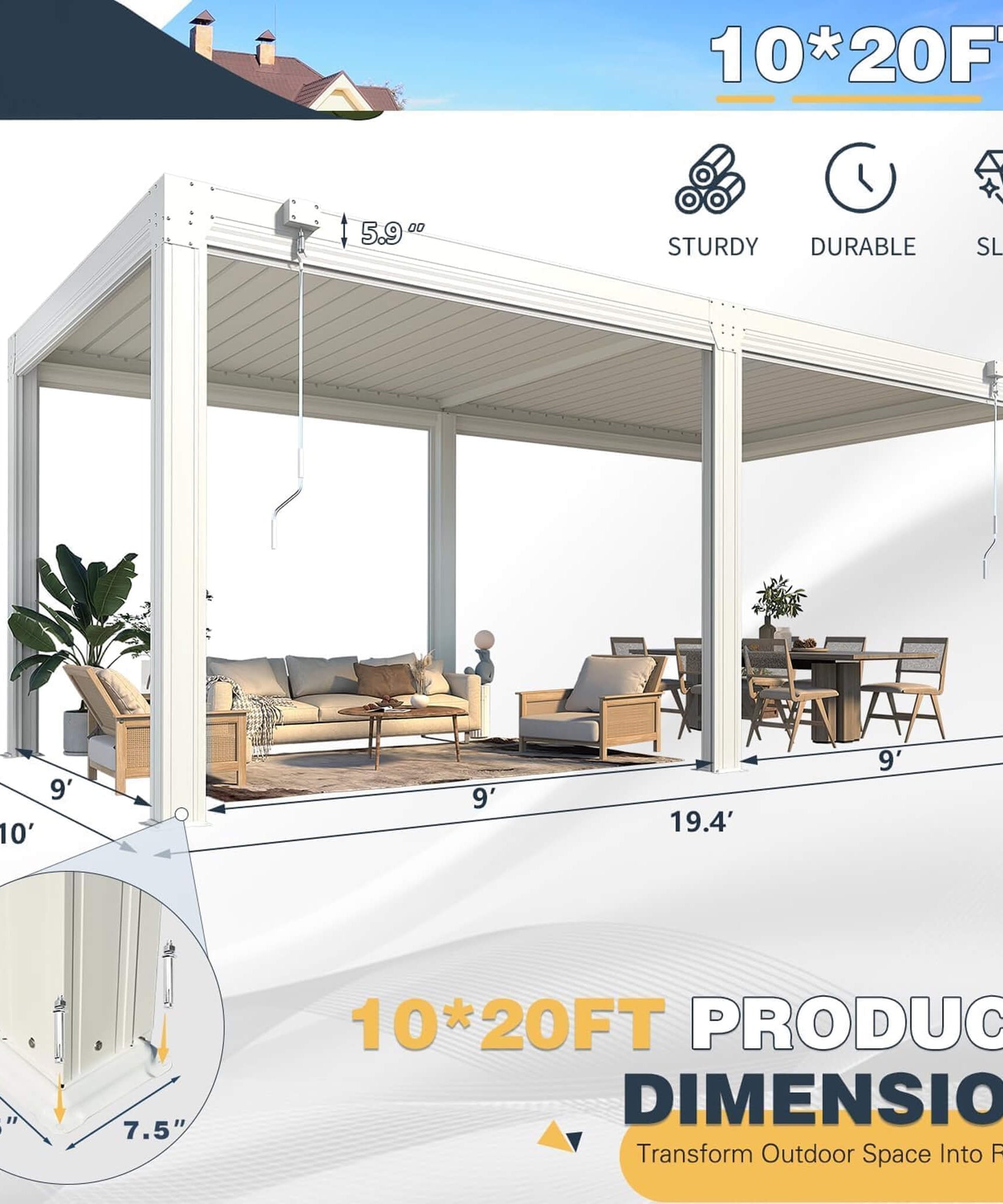 Alora Louvered Aluminum Pergola With Adjustable Roof And Pull-Down Screens (SAK46817)