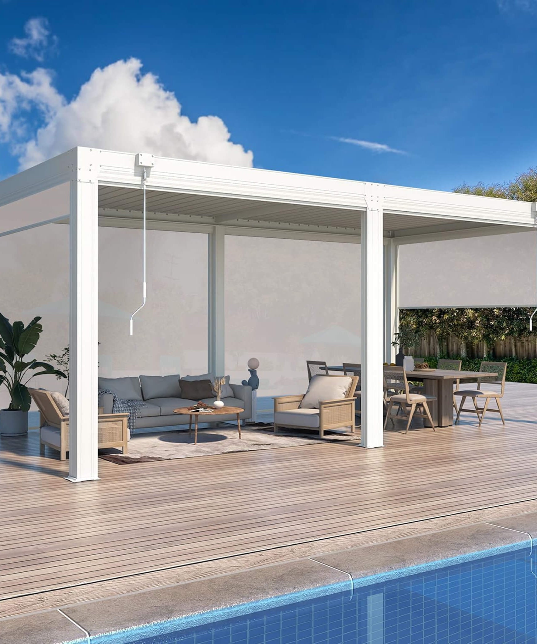 Alora Louvered Aluminum Pergola With Adjustable Roof And Pull-Down Screens (SAK46817)