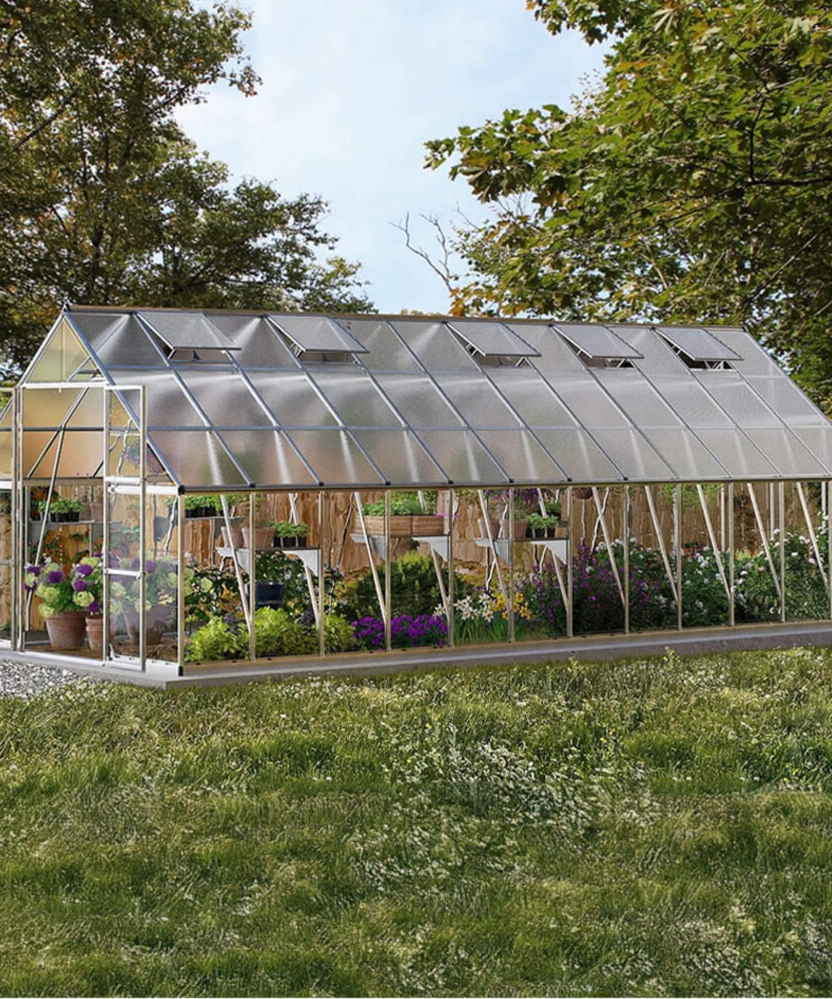 [10X24FT] Premium Heavy-Duty Polycarbonate Walk-In Greenhouse W/ Aluminum Frame & Built-In Gutter System (SAK58472)