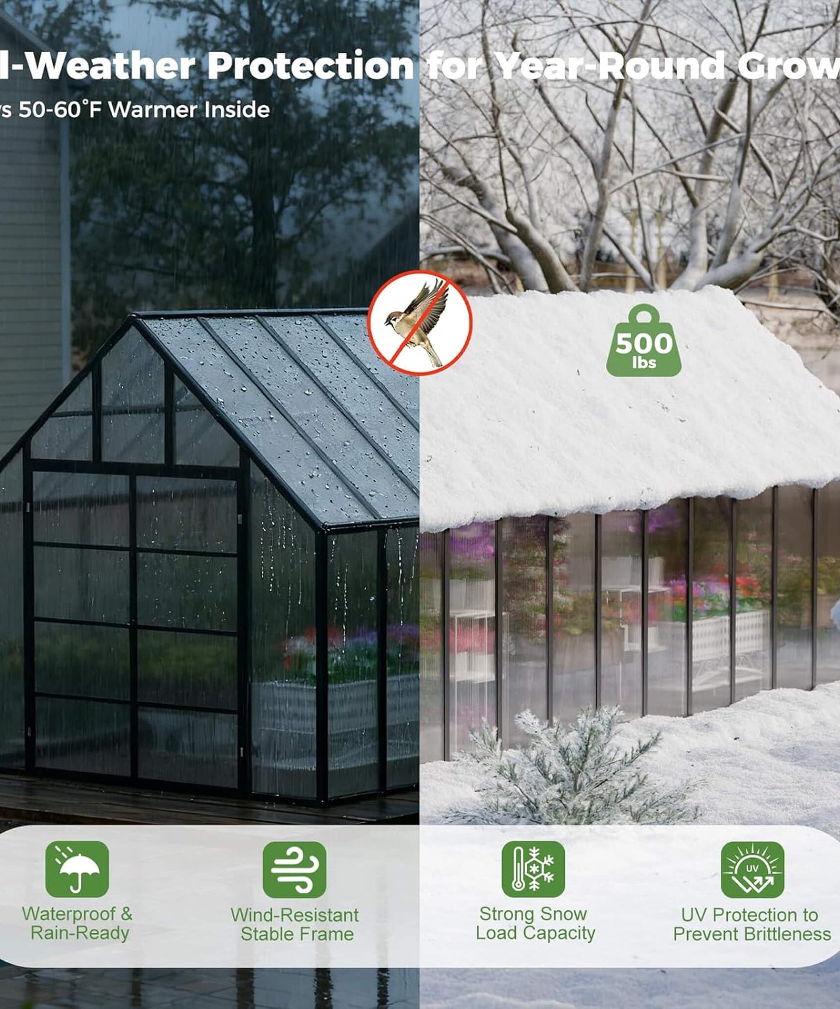 [10X24FT] Heavy-Duty Outdoor Aluminum Polycarbonate Greenhouse With Roof Vents And Swing Doors, 4MM (SAK97032)