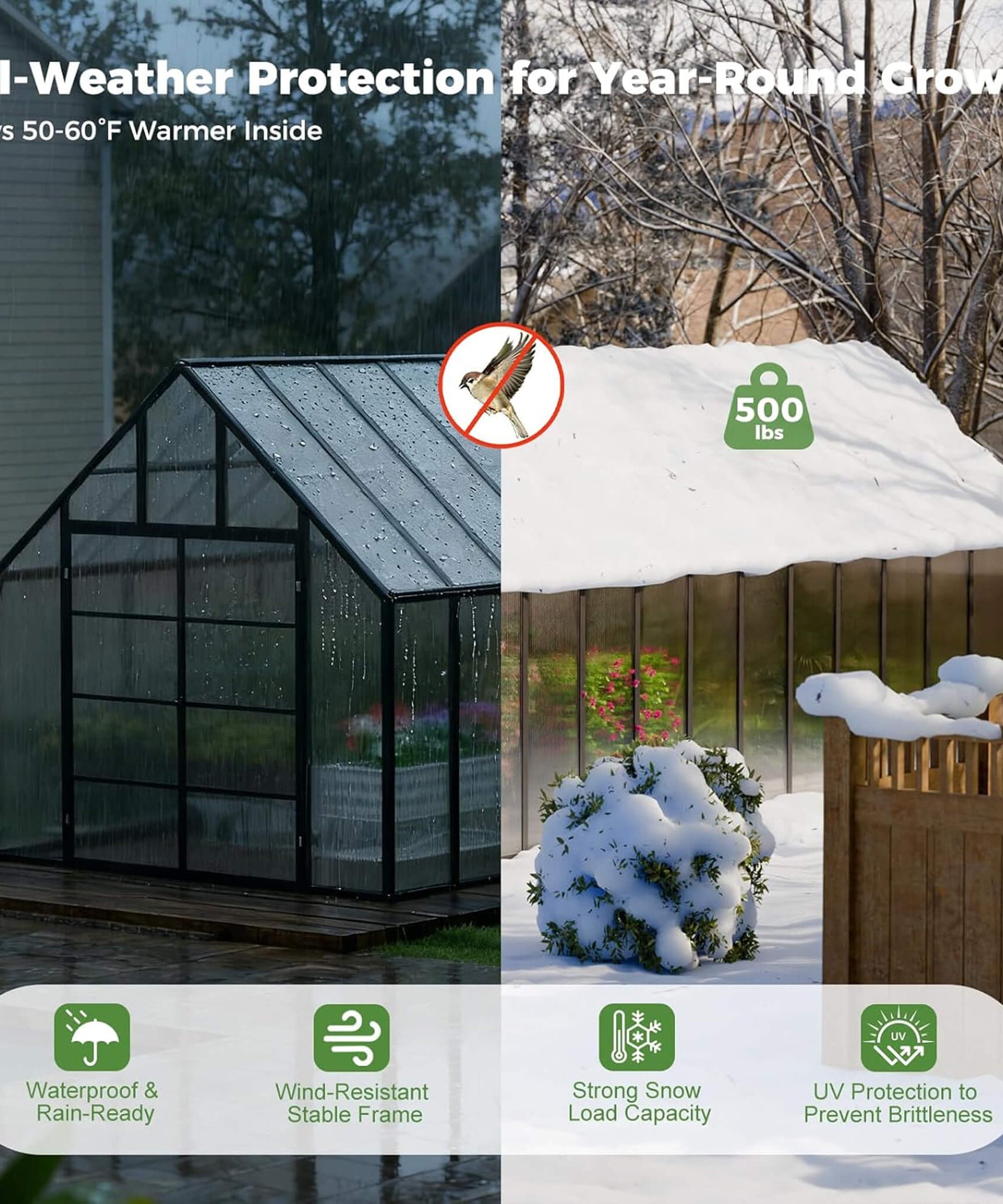 [10X28FT] Heavy-Duty Outdoor Aluminum Polycarbonate Greenhouse With Roof Vents And Swing Doors, 4MM (SAK24618)