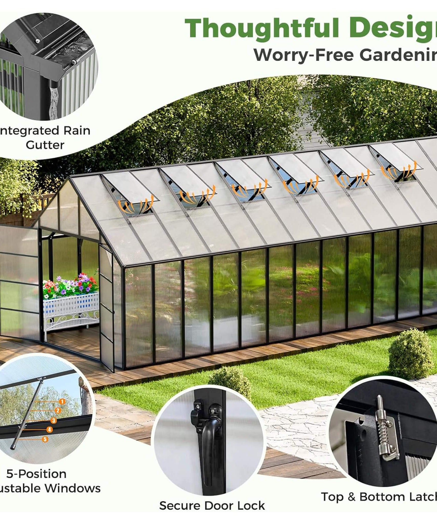 [10X28FT] Heavy-Duty Outdoor Aluminum Polycarbonate Greenhouse With Roof Vents And Swing Doors, 4MM (SAK24618)