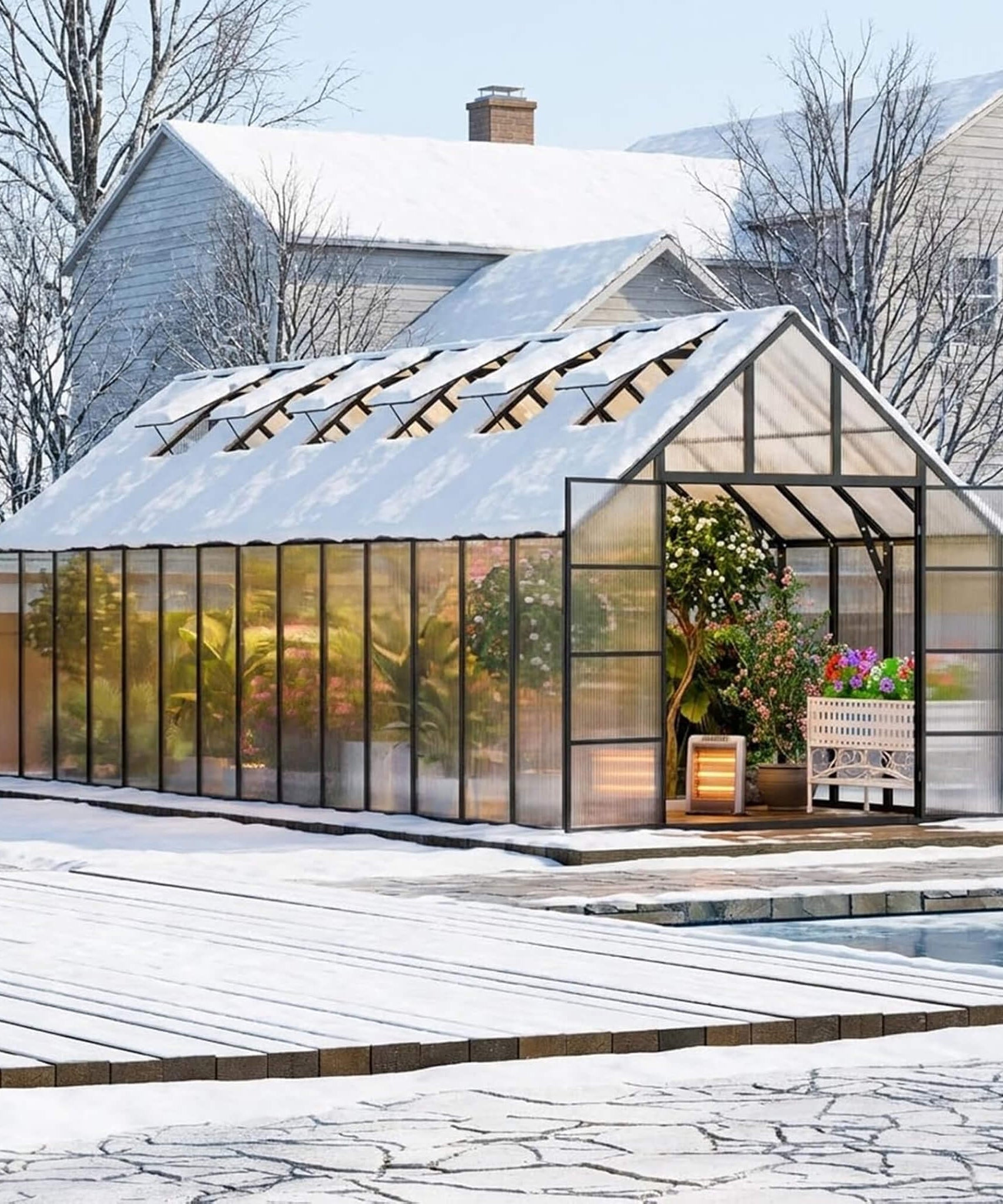 [10X28FT] Heavy-Duty Outdoor Aluminum Polycarbonate Greenhouse With Roof Vents And Swing Doors, 4MM (SAK24618)
