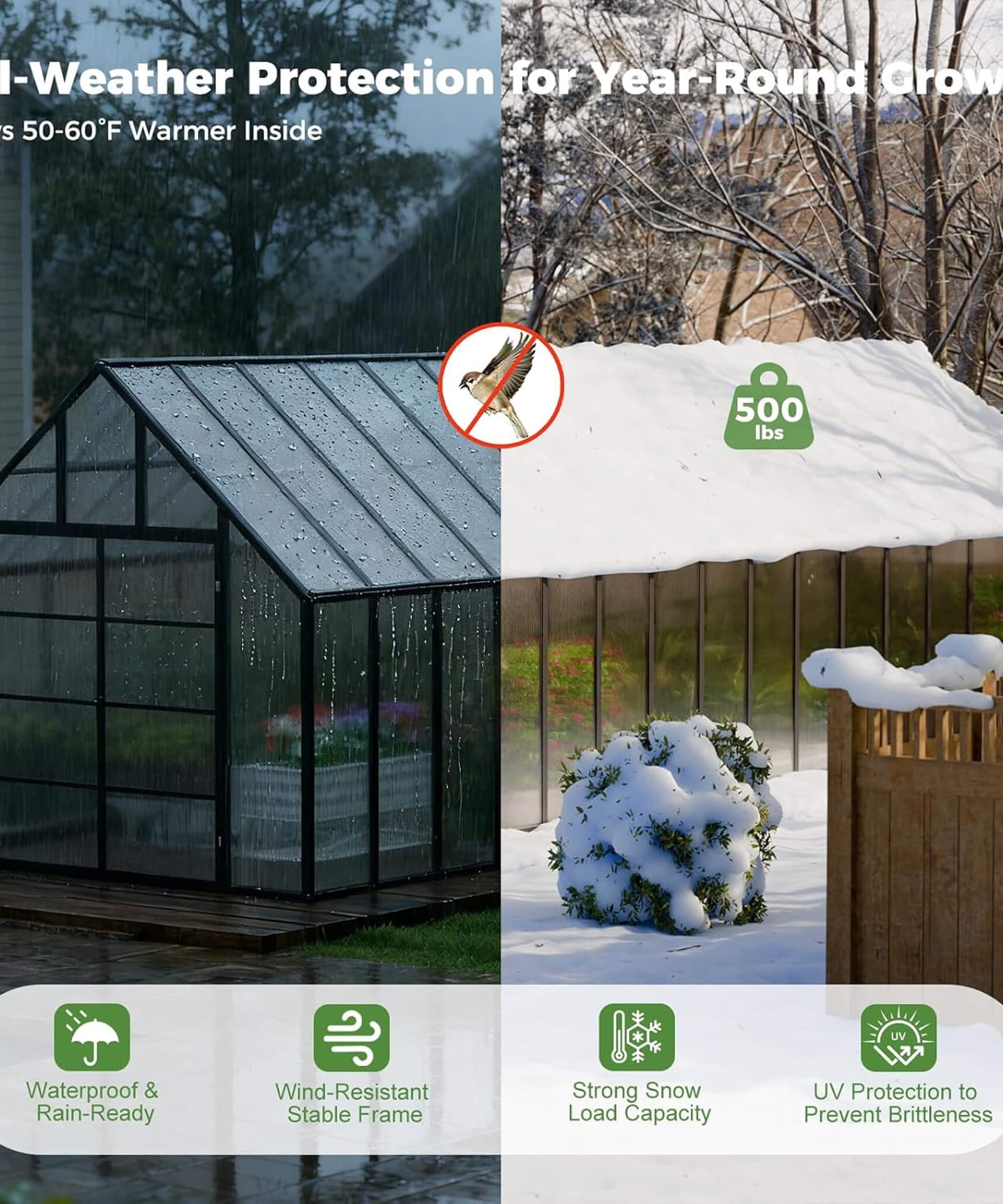 [10X32FT] Heavy-Duty Outdoor Aluminum Polycarbonate Greenhouse With Roof Vents And Swing Doors, 4MM (SAK10483)