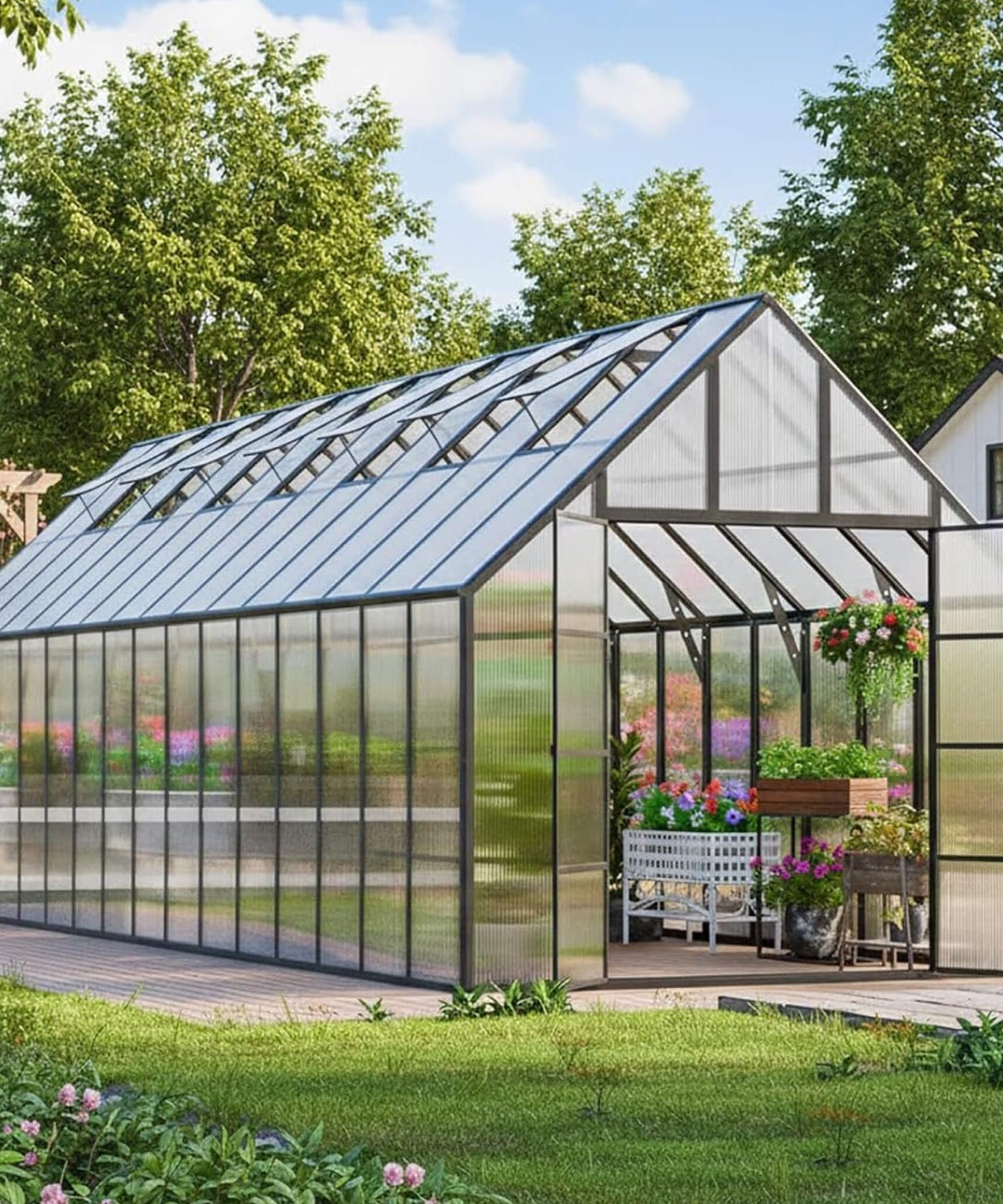 [10X32FT] Heavy-Duty Outdoor Aluminum Polycarbonate Greenhouse With Roof Vents And Swing Doors, 4MM (SAK10483)