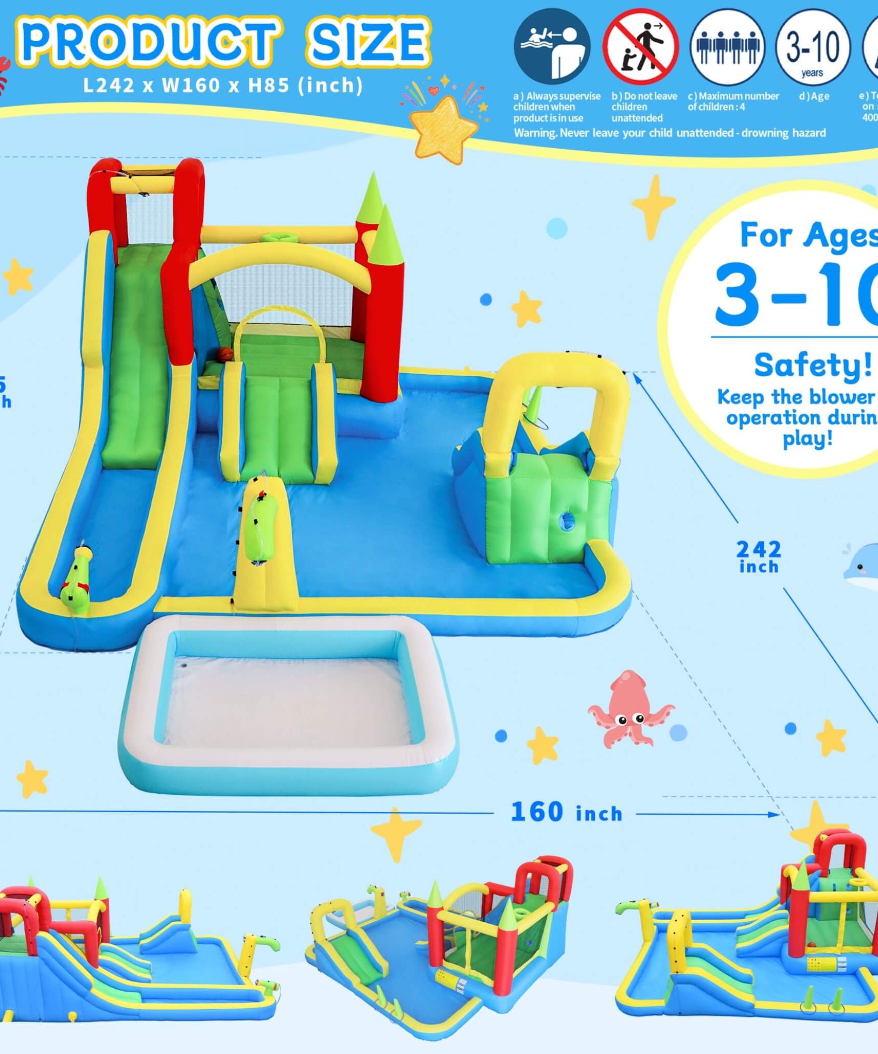 Large 11-In-1 Inflatable Water Park With Slides, Pool, Climbing Wall, And Bounce House (SAK70491)